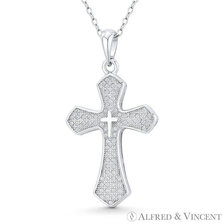 Other Passion Cross CZ Crystal Pave Pendant in 925 Sterling Silver Size ONE SIZE - 1 Preview
