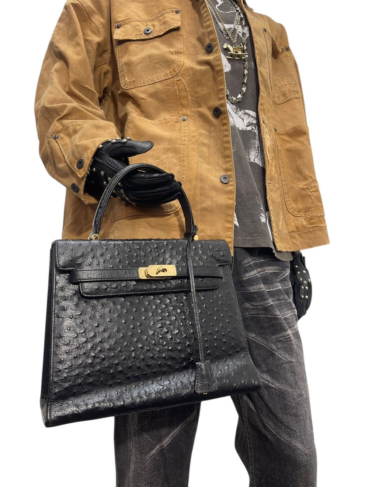 If Six Was Nine Kelly Bag Vtg Des Rossa Ostritch Leather Hermes margiela Size ONE SIZE - 3 Thumbnail