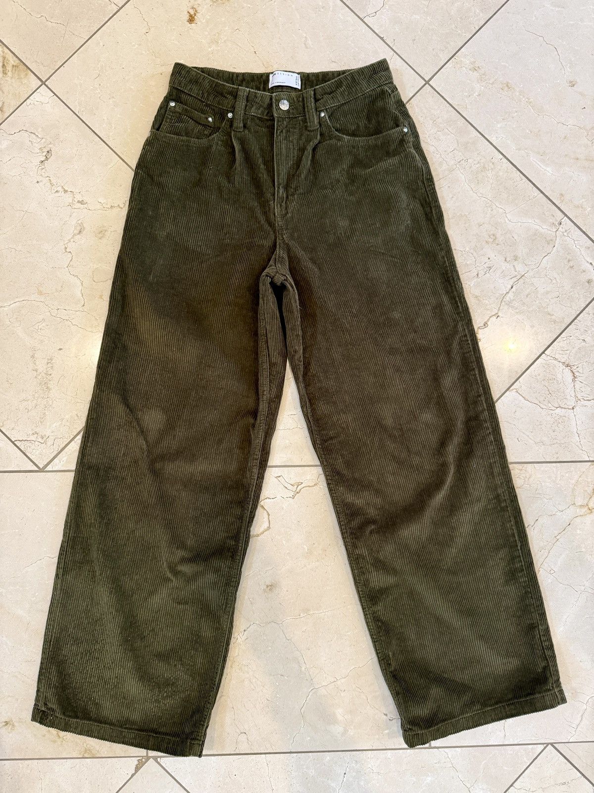 Asos ASOS DESIGN Olive Corduroy Straight/Wide Leg Pants (W30 L34) Size US 30 / EU 46 - 1 Thumbnail