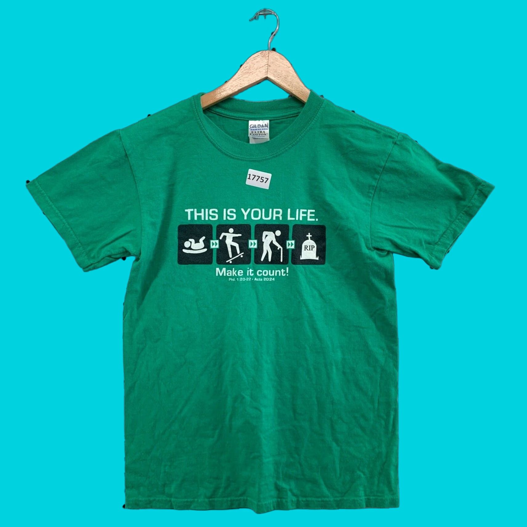 Gildan Vintage This IS Your Life Make It Count Shirt Green Adult Small Short Sleeve Crew Neck Unisex T-Shirt, 100% Cotton, Gildan, Funny Pattern, 90s Theme Size US S / EU 44-46 / 1 - 1 Thumbnail