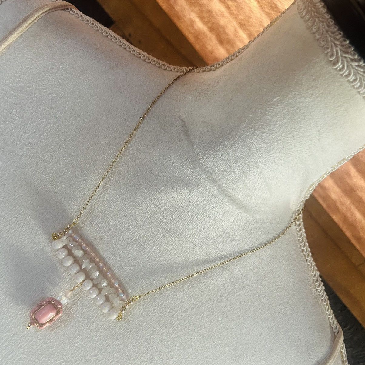 Handmade Handcrafted triple row bar stone rose quartz necklace Size ONE SIZE - 1 Thumbnail