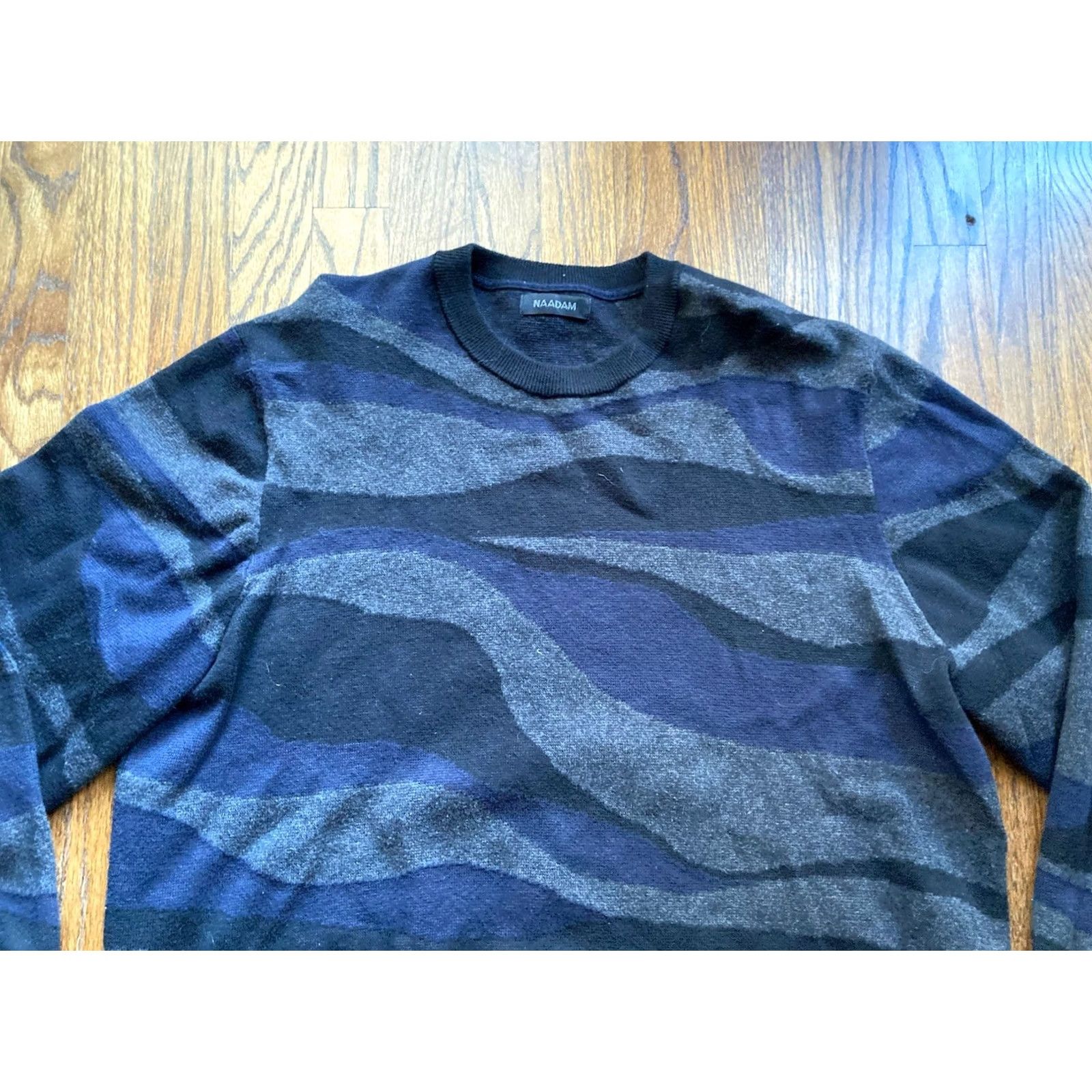NAADAM NAADAM Sweater Men XL Crewneck Pullover Camouflage Blue Cotton Cashmere Knit Leather? Size US XL / EU 56 / 4 - 4 Thumbnail