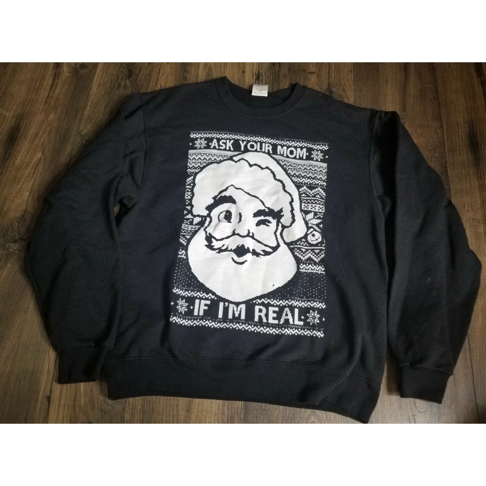 Jerzees Mens M Ugly Christmas Santa Claus Sweatshirt Distressed Graphic Print JERZEES Black Cotton / Polyester Blend Size US M / EU 48-50 / 2 - 2 Thumbnail