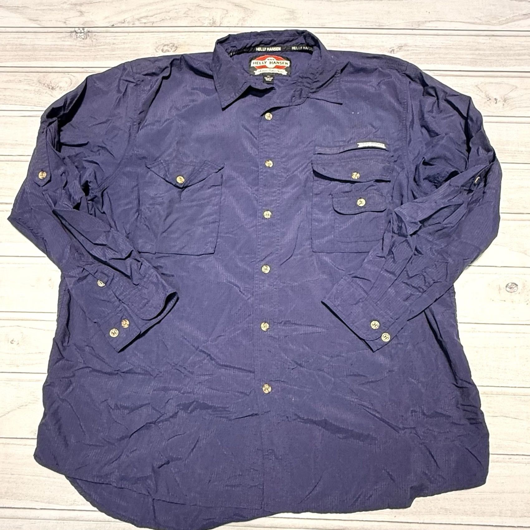 Helly Hansen VINTAGE Helly Hansen Shirt Mens XL Blue Button Up Long Sleeve Pockets Outdoor Nylon Size US XL / EU 56 / 4 - 2 Thumbnail