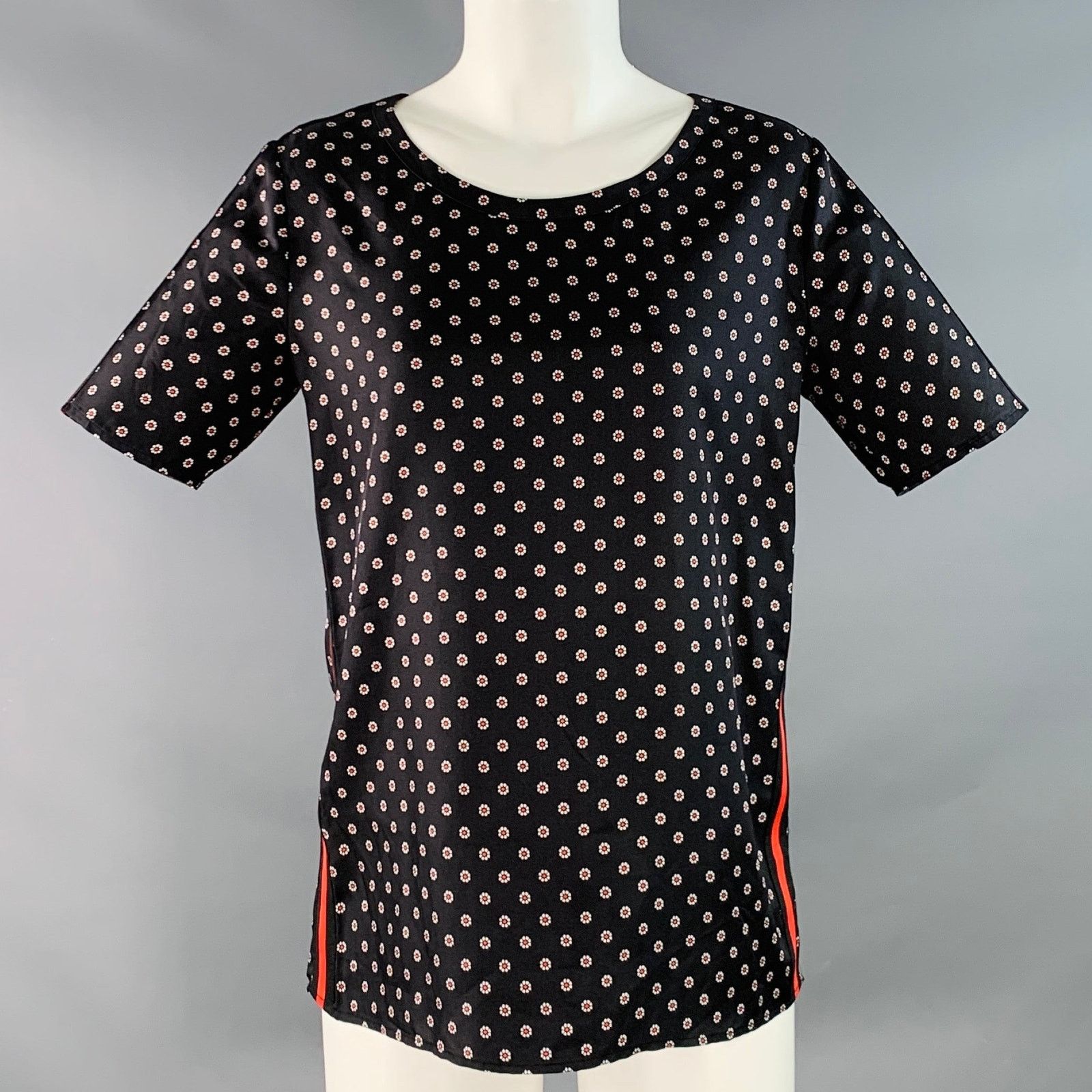 The Kooples Size S Black Red White Silk Floral Short Sleeve Casual Top Size S / US 4 / IT 40 - 1 Thumbnail