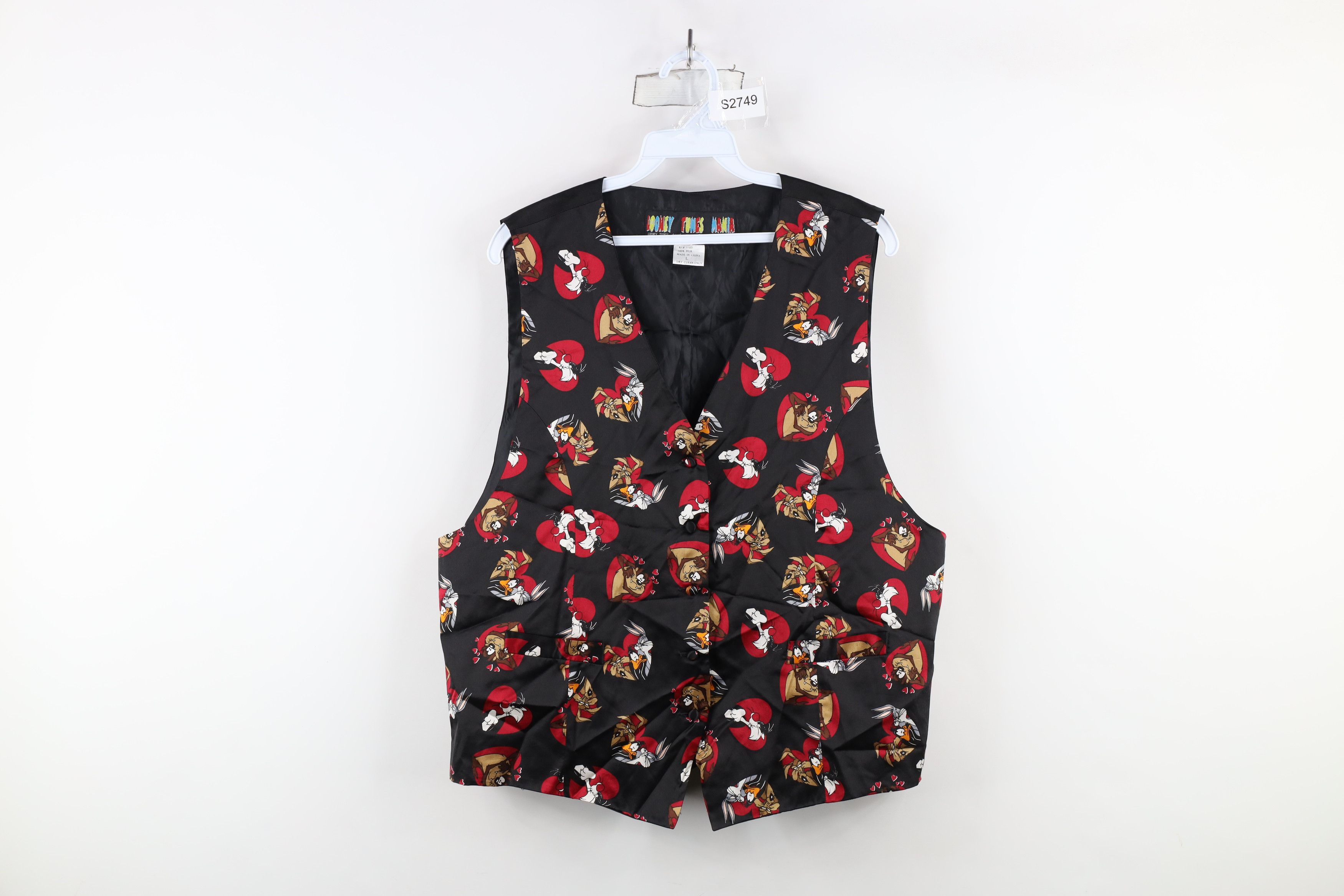 Vintage Vintage 90s Looney Tunes Heart Tie Back Button Vest Jacket Size L / US 10 / IT 46 - 1 Thumbnail