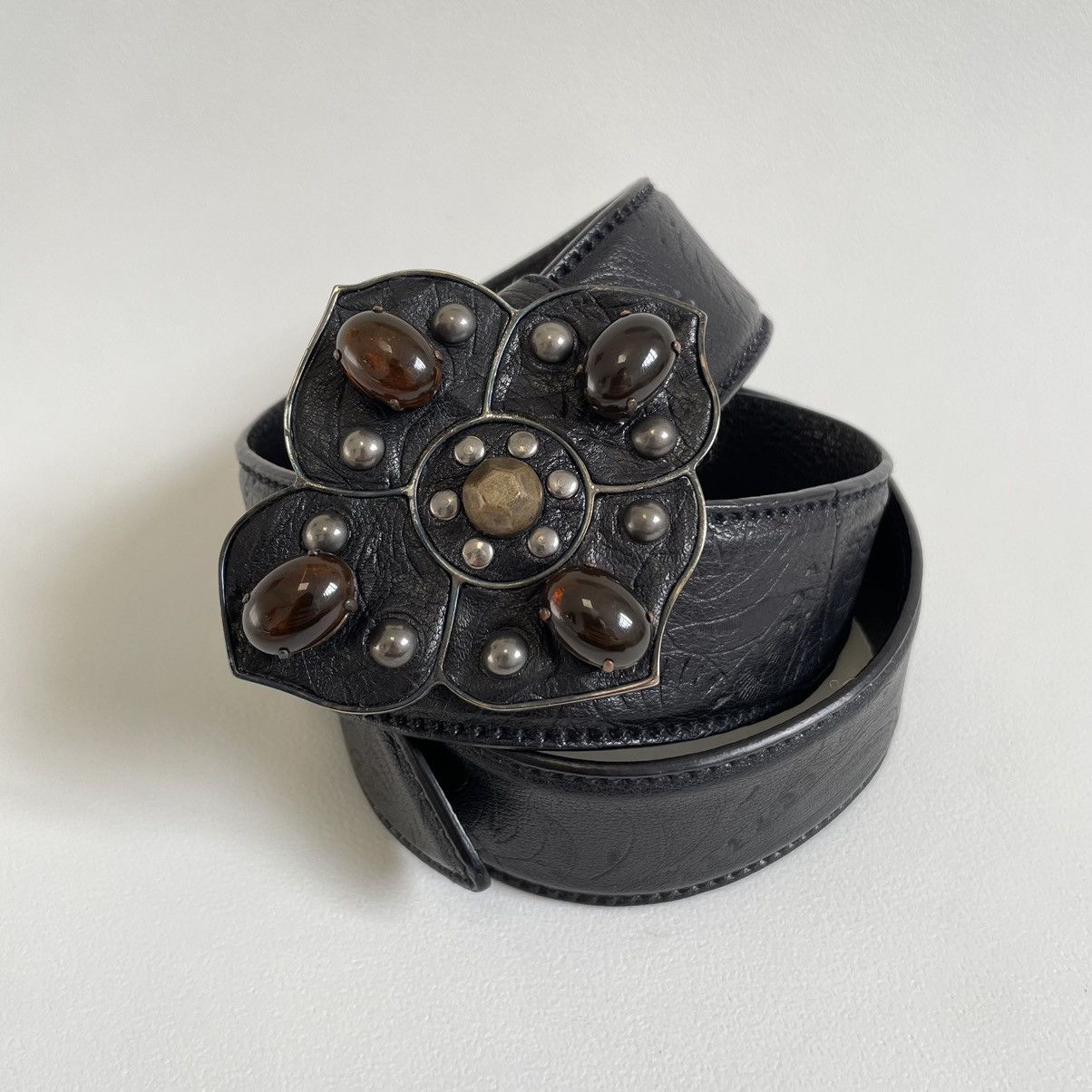 Miu Miu ‘Metal Flower Buckle’ Western Leather Belt Size 32 - 4 Thumbnail