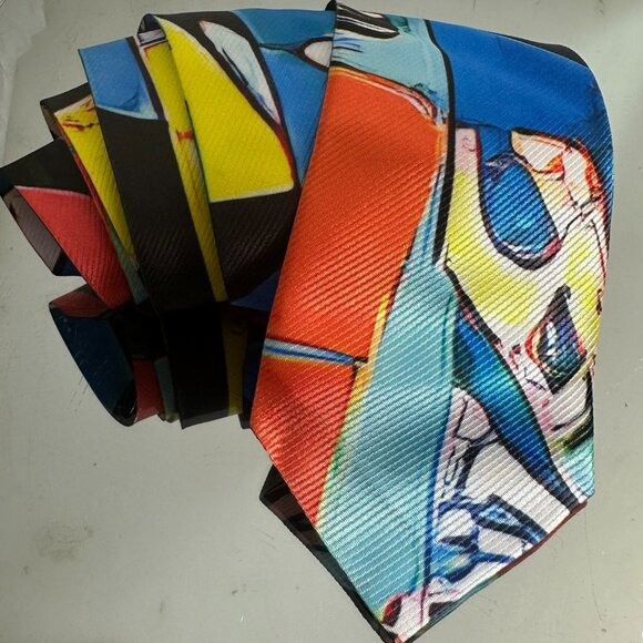 Handmade Tie Designer Menswear Necktie Mid Century Patchwork Blue Mod Size ONE SIZE - 4 Thumbnail