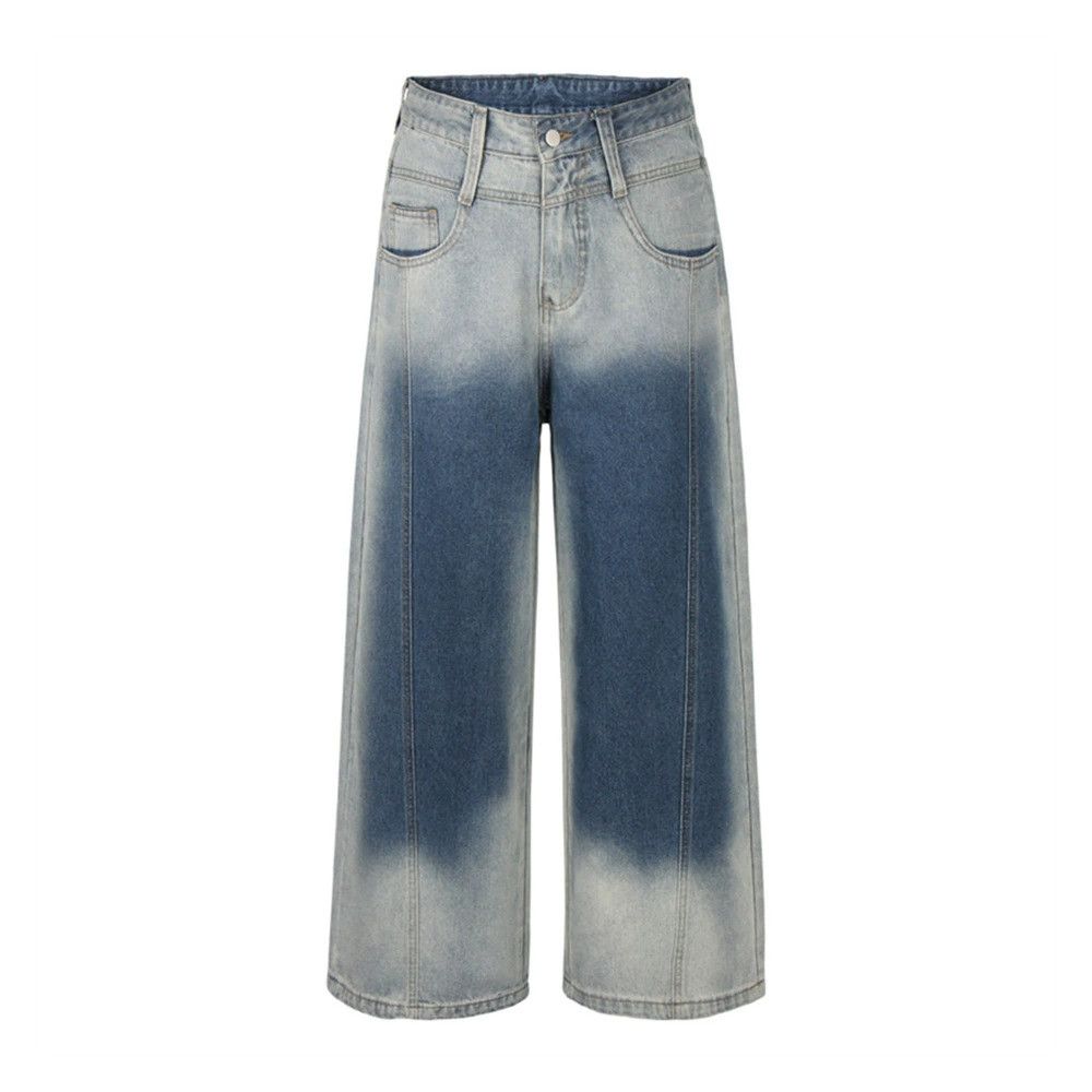 Japanese Brand × Vintage Loose wide-leg stitching washed tie-dye gradient jeans Size US 32 / EU 48 - 1 Thumbnail