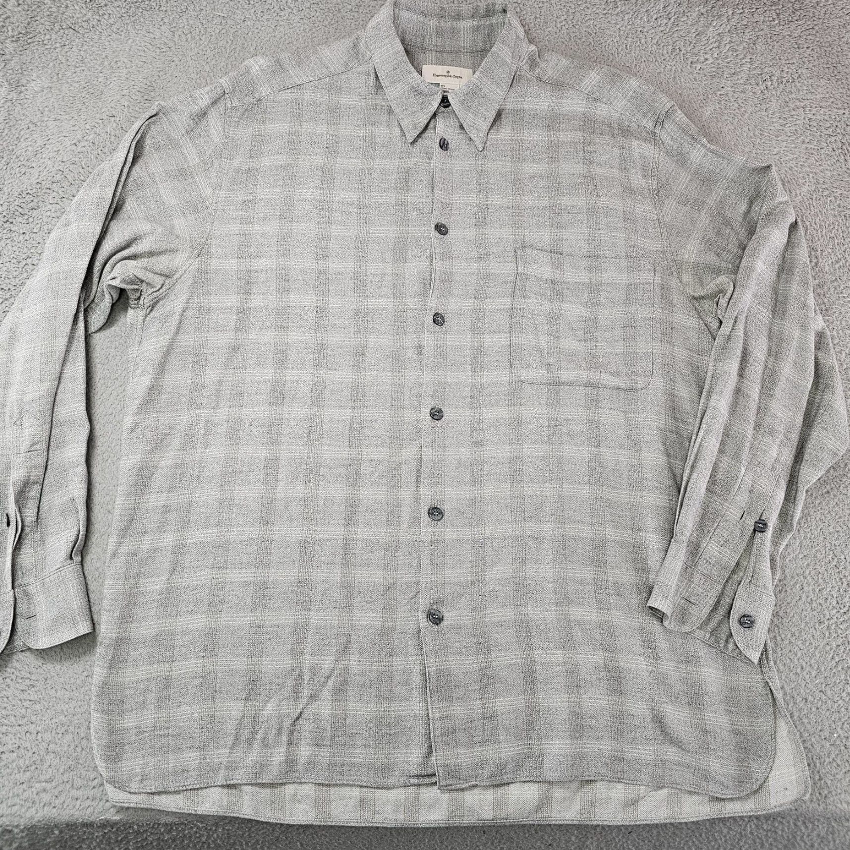 Ermenegildo Zegna Ermenegildo Zegna Shirt Mens XL Gray Plaid Button-Down Long Sleeve Made Italy Size US XL / EU 56 / 4 - 2 Thumbnail