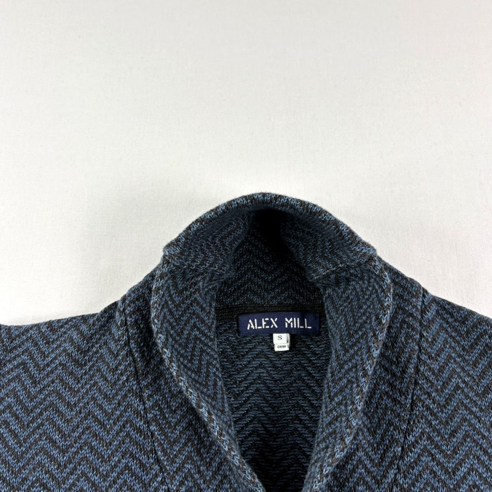 Alex Mill Alex Mill Sweater Cardigan Mens Small Blue Herringbone Shawl Collar Pockets Stretch Regular Fit Size US S / EU 44-46 / 1 - 3 Thumbnail