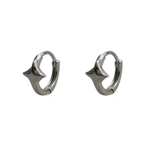Jewelry Silver Color Star Hoops Earrings Size ONE SIZE - 2 Thumbnail