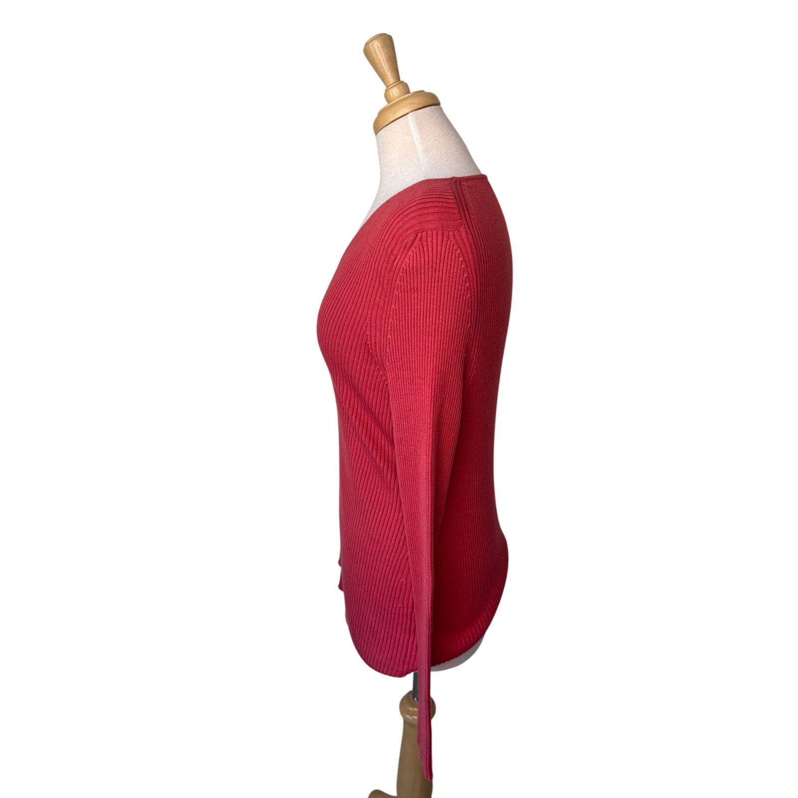 Other PERUVIAN CONNECTION Ribbed V Neck Long Sleeve Sweater Red Size XL / US 12-14 / IT 48-50 - 3 Thumbnail