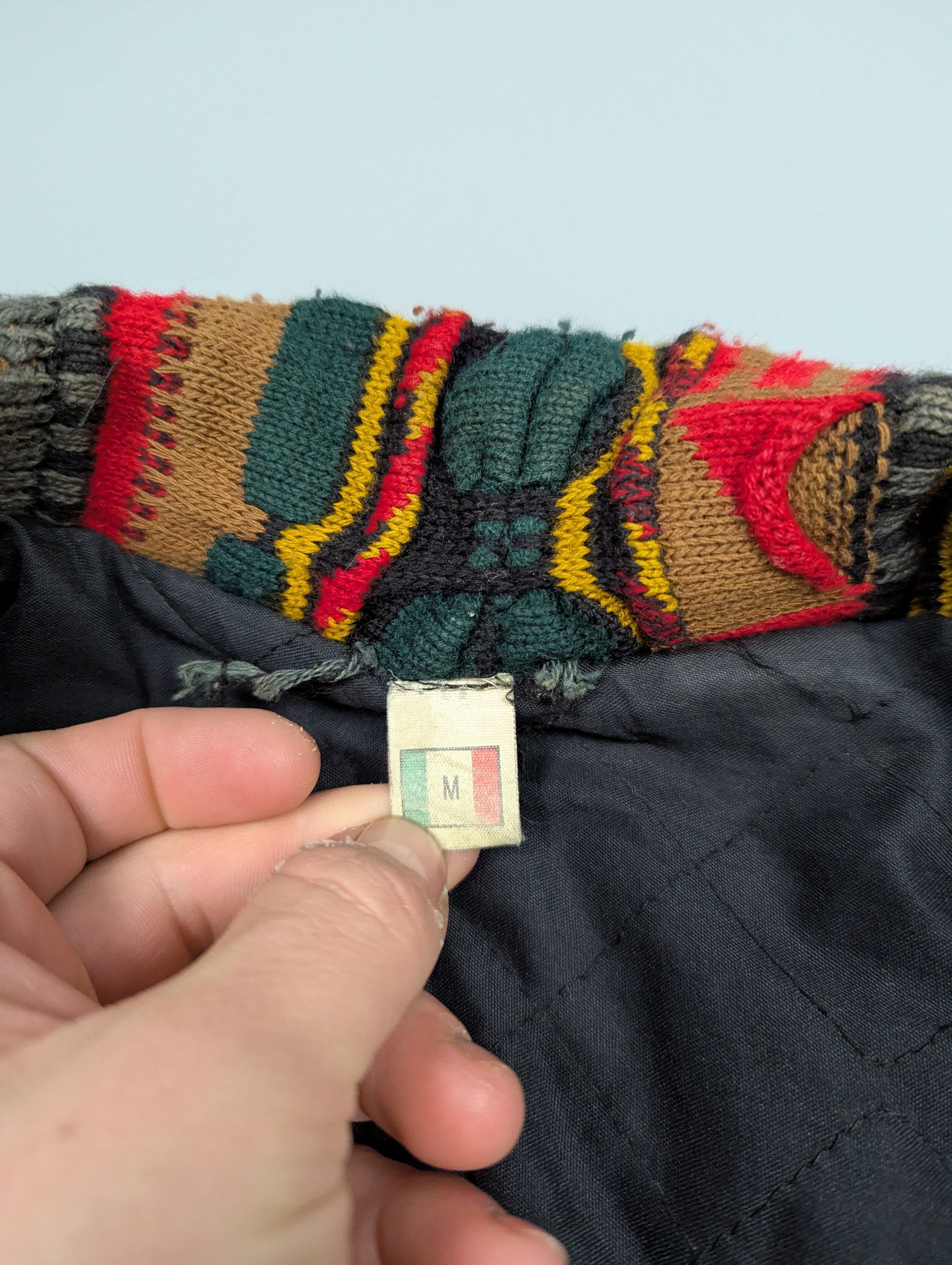 Vintage Roger Springfield Vintage 80s Leather×Knit Patchwork Bombe Size US L / EU 52-54 / 3 - 10 Thumbnail