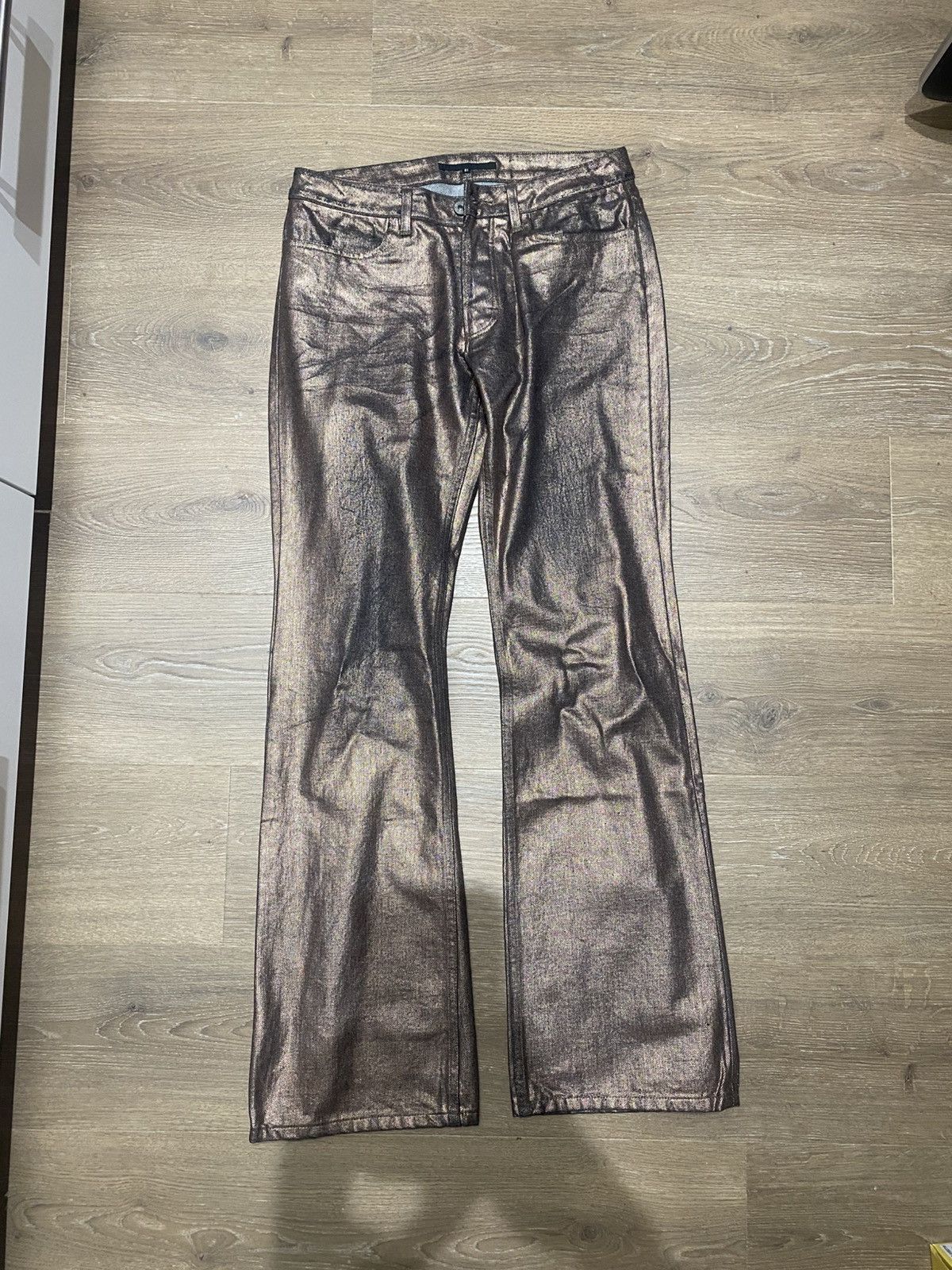 RIPVANWINKLE Ripvanwinkle Rust-Gold Metallic Paint coated Denim Size US 31 - 2 Thumbnail