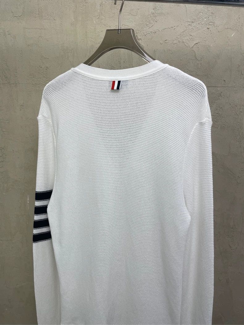 Thom Browne Thom browne White four-stripe knitted cardigan jacket 2504- Size US XL / EU 56 / 4 - 4 Thumbnail