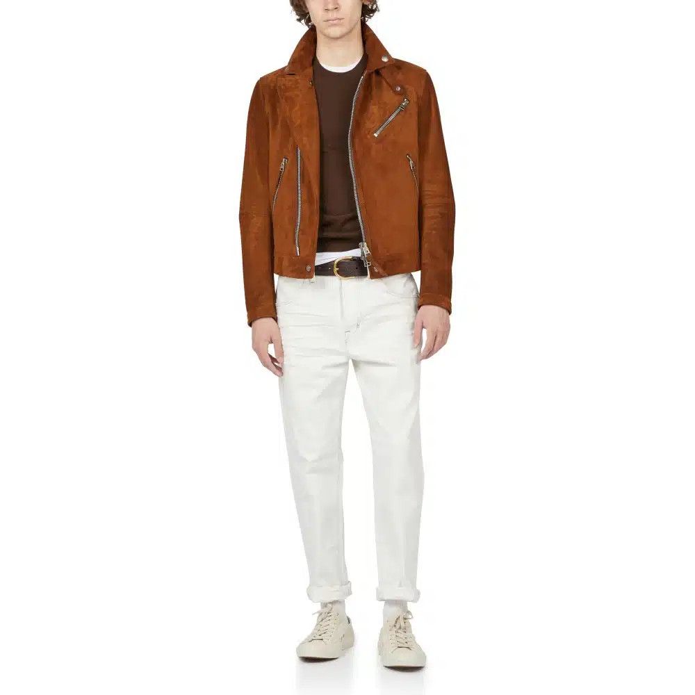 Tom Ford o1loc1c0226 TFL828 Suede Asymmetrical Biker Jacket Brown Size US M / EU 48-50 / 2 - 2 Thumbnail