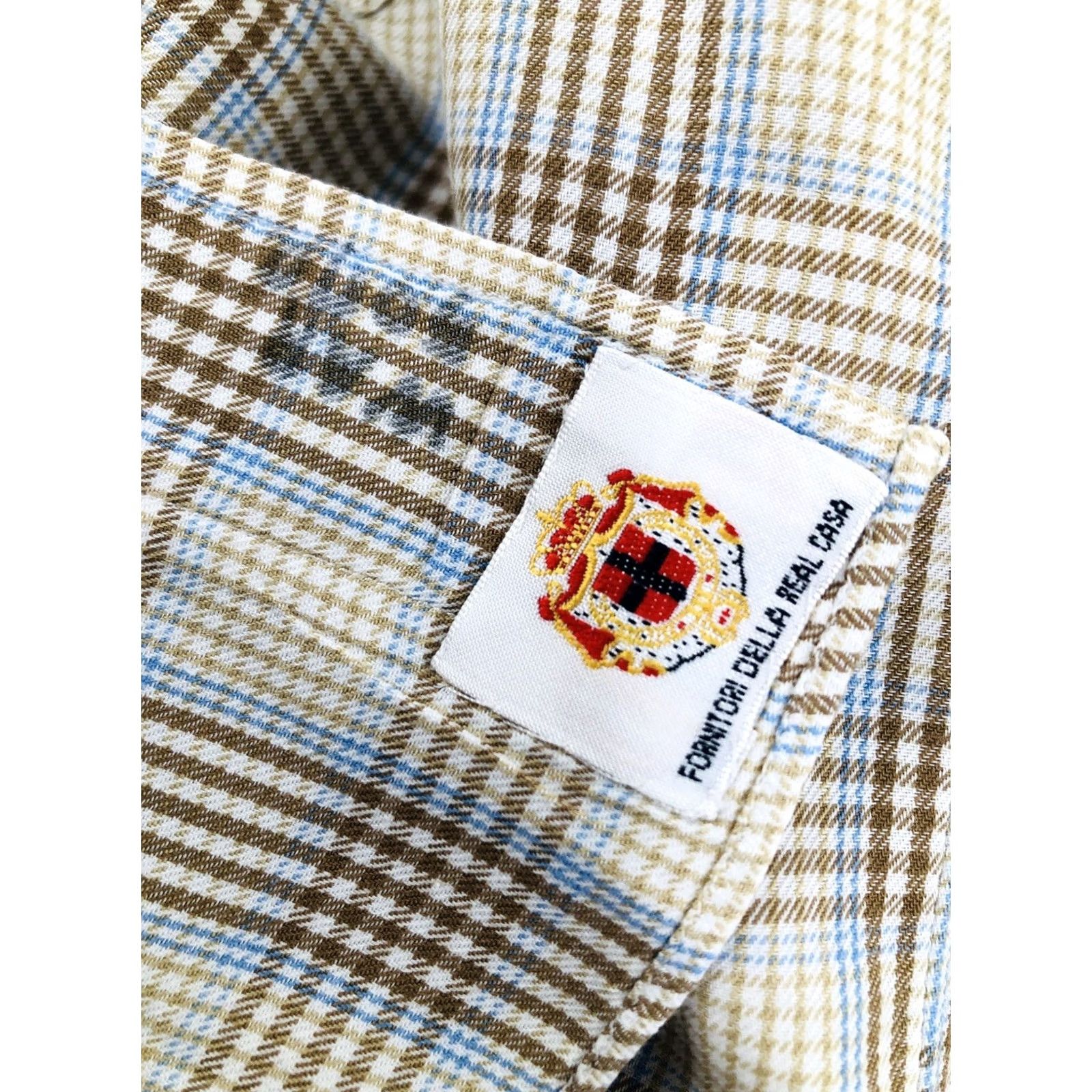 Vintage BORELLI Plaid Shirt Mens M Brown / Blue / White Button-Up ITALY Size US M / EU 48-50 / 2 - 7 Thumbnail