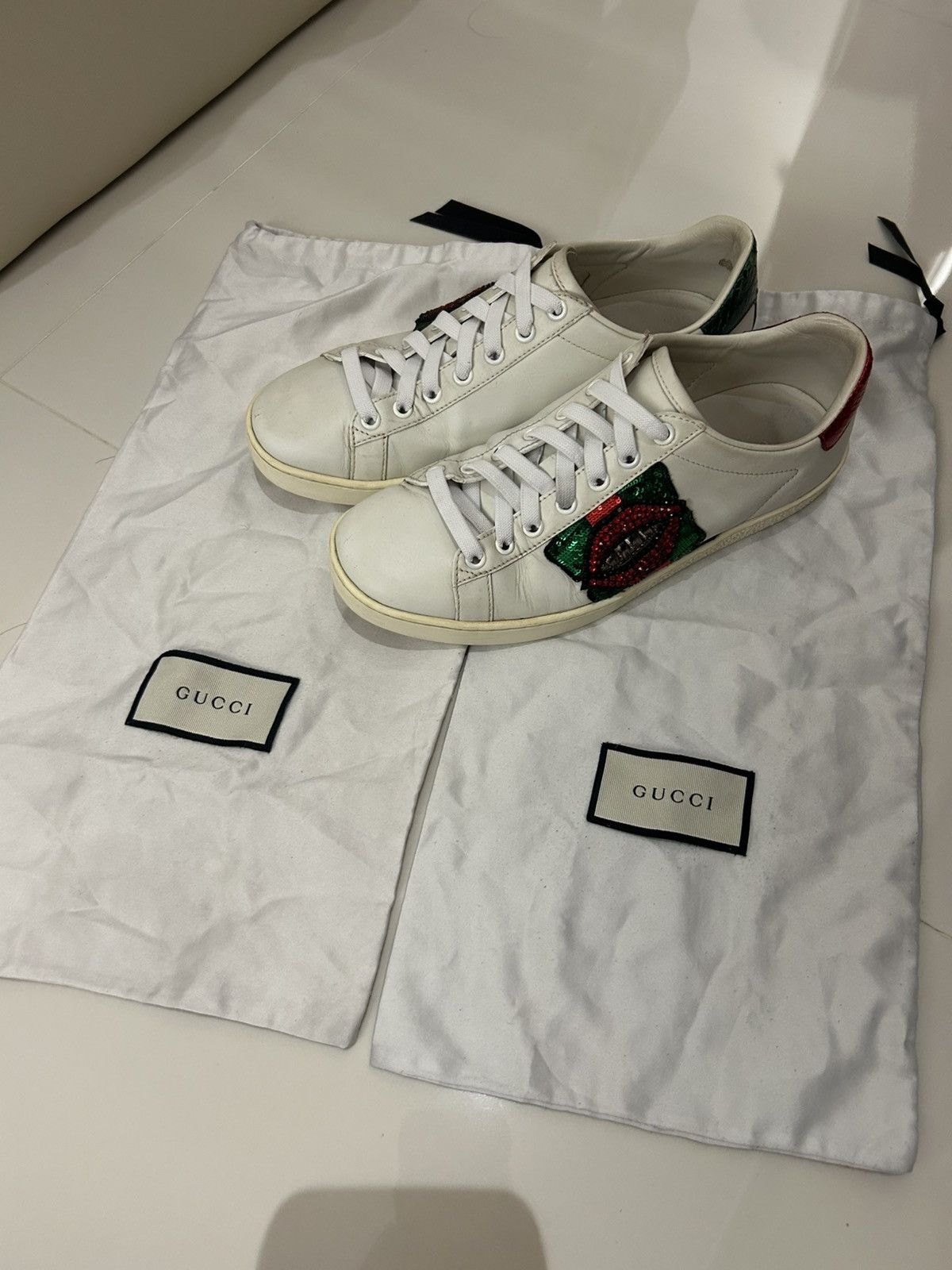 Gucci Gucci Ace Sequins and Crystal Lips Sneakers Size US 8 / IT 38 - 7 Thumbnail