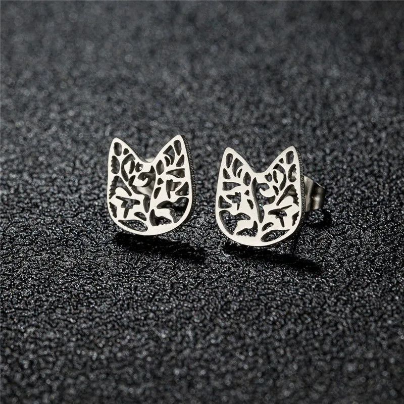 Jewelry Cat Head Mini Stud Earrings Charm Earring Gift Size ONE SIZE - 1 Thumbnail