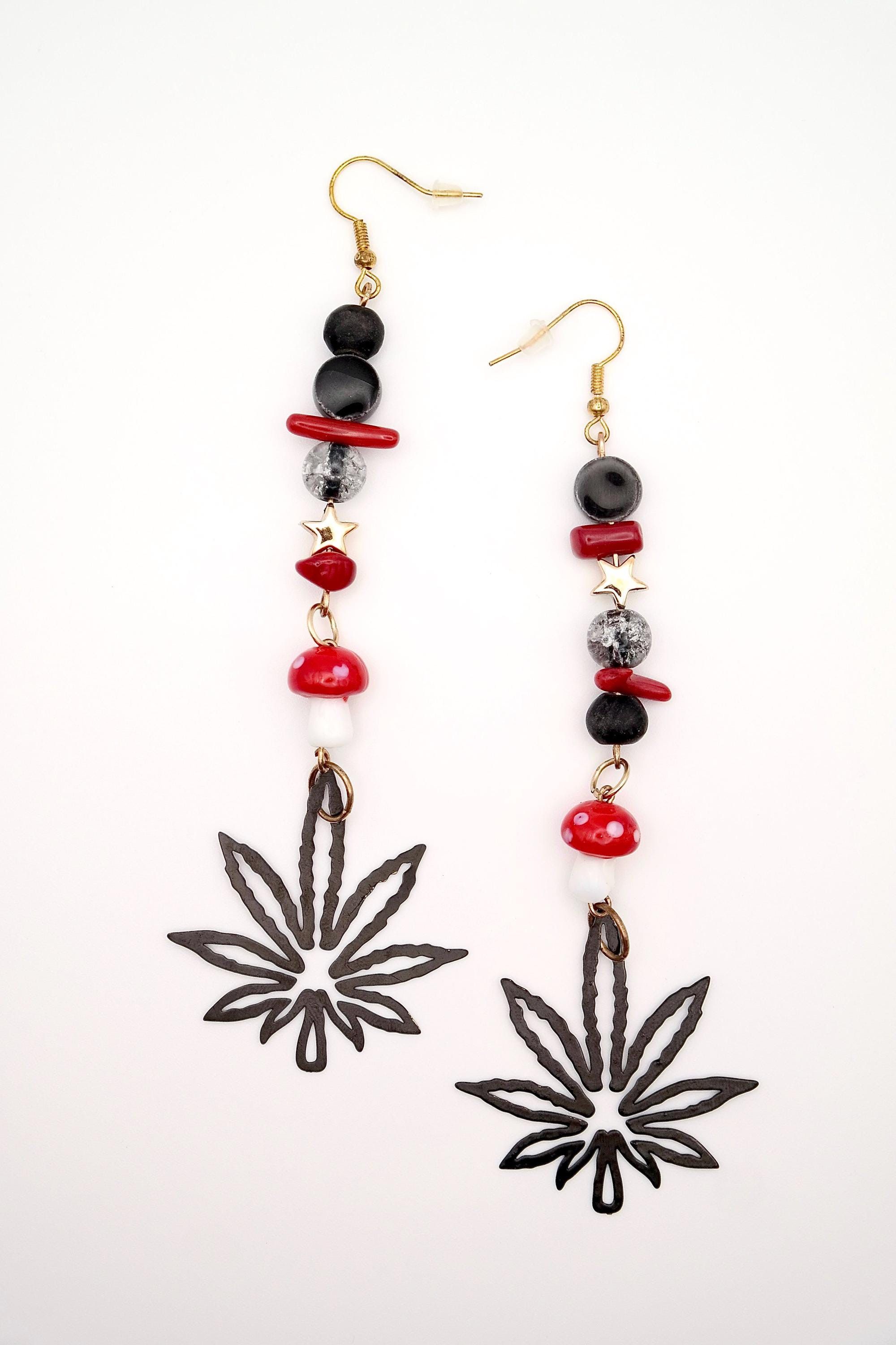 Handmade Colorful 420 Leaf Earrings Size ONE SIZE - 6 Thumbnail