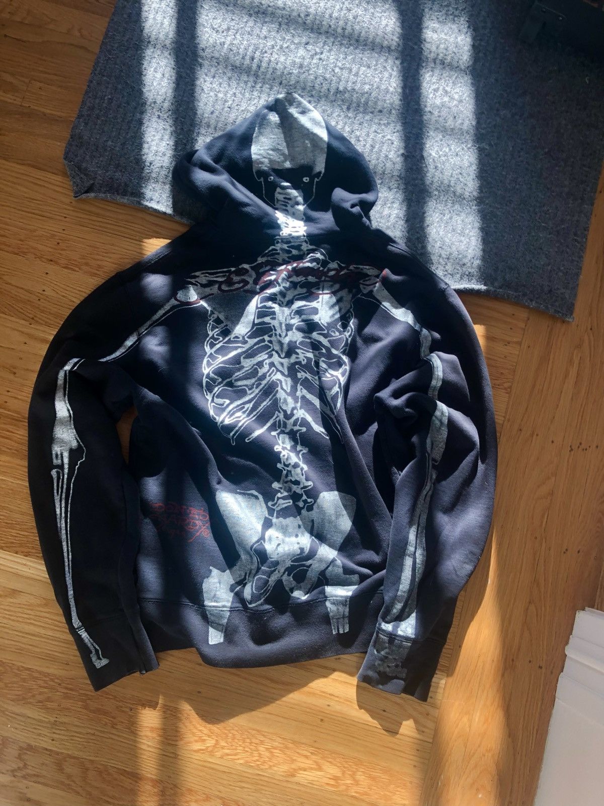 image of Christian Audigier x Ed Hardy Skelton Hoodie Black/orange, Men's (Size Large)
