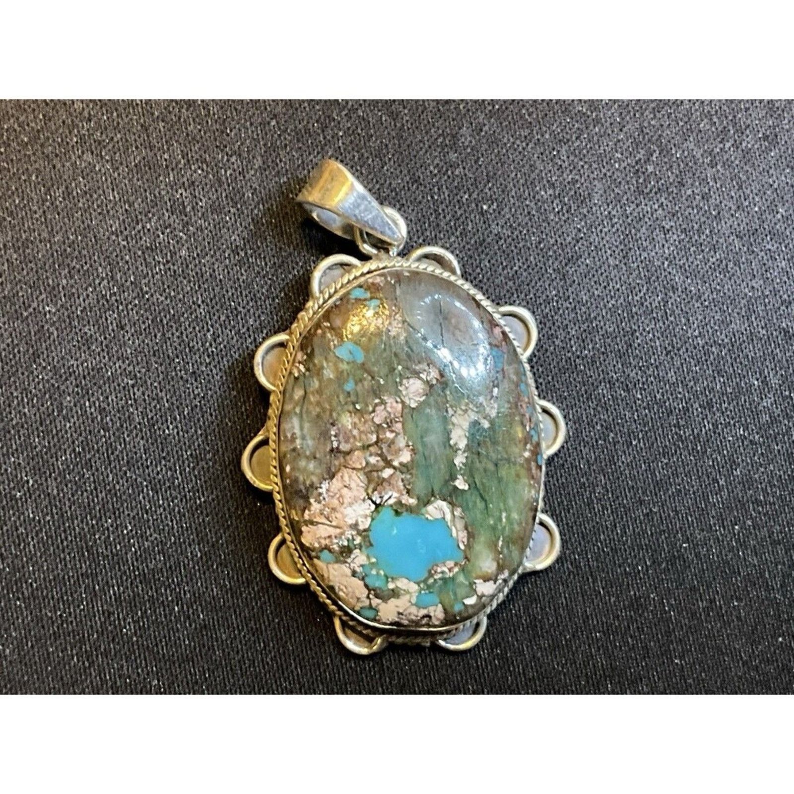 Other 925 Sterling Silver Turquoise Scalloped Silver Pendant Size ONE SIZE - 2 Thumbnail