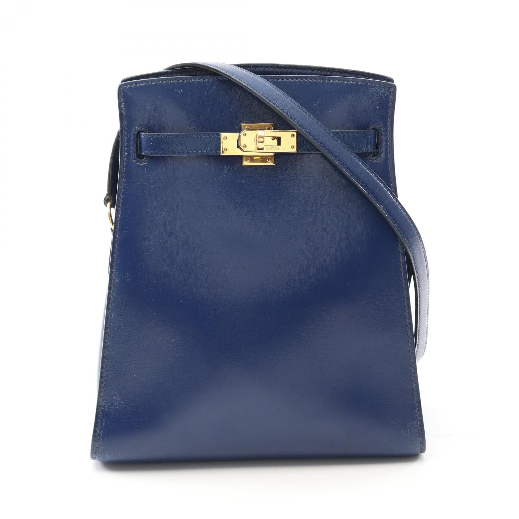 Hermes Kelly Sports Pm Shoulder Bag Box Calf Blue Gold Hardware R Stamp, Women's