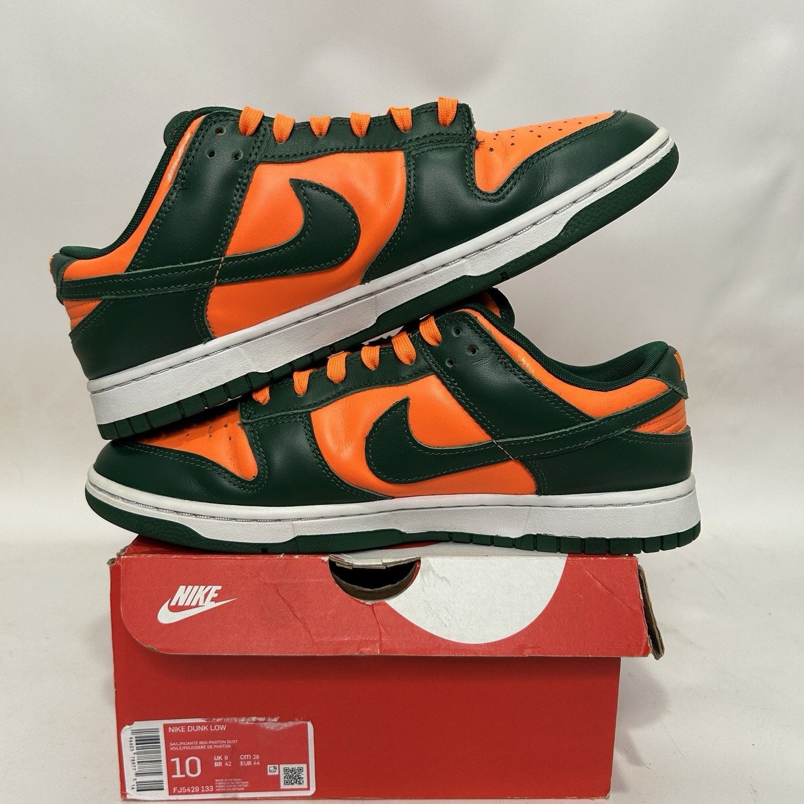 Nike Nike Dunk Low Retro “Miami Hurricanes/Gorge Green” Size US 10 / EU 43 - 3 Thumbnail