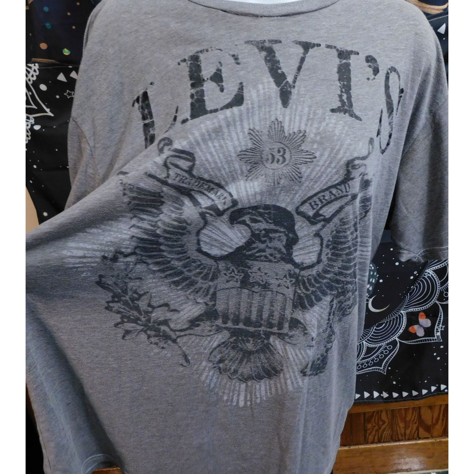 Levi's Levi's Eagle Logo Tee Grey With Black Distressed Print Size US L / EU 52-54 / 3 - 2 Thumbnail