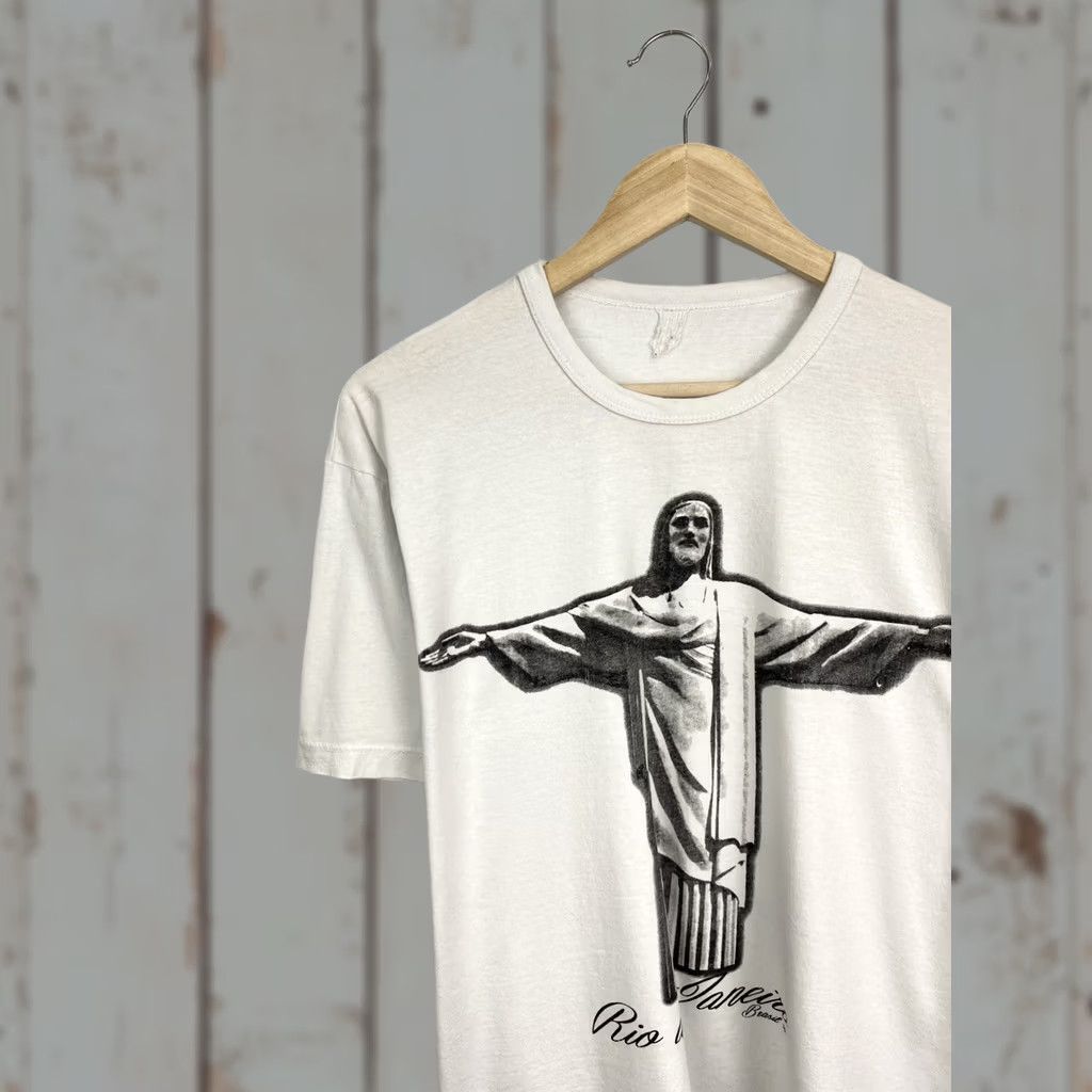 VINTAGE 90s Rio De Janeiro Brazil Graphic T-Shirt Mens M White Rio 90s Shirt Artwork Y2K Rare 90s Mens