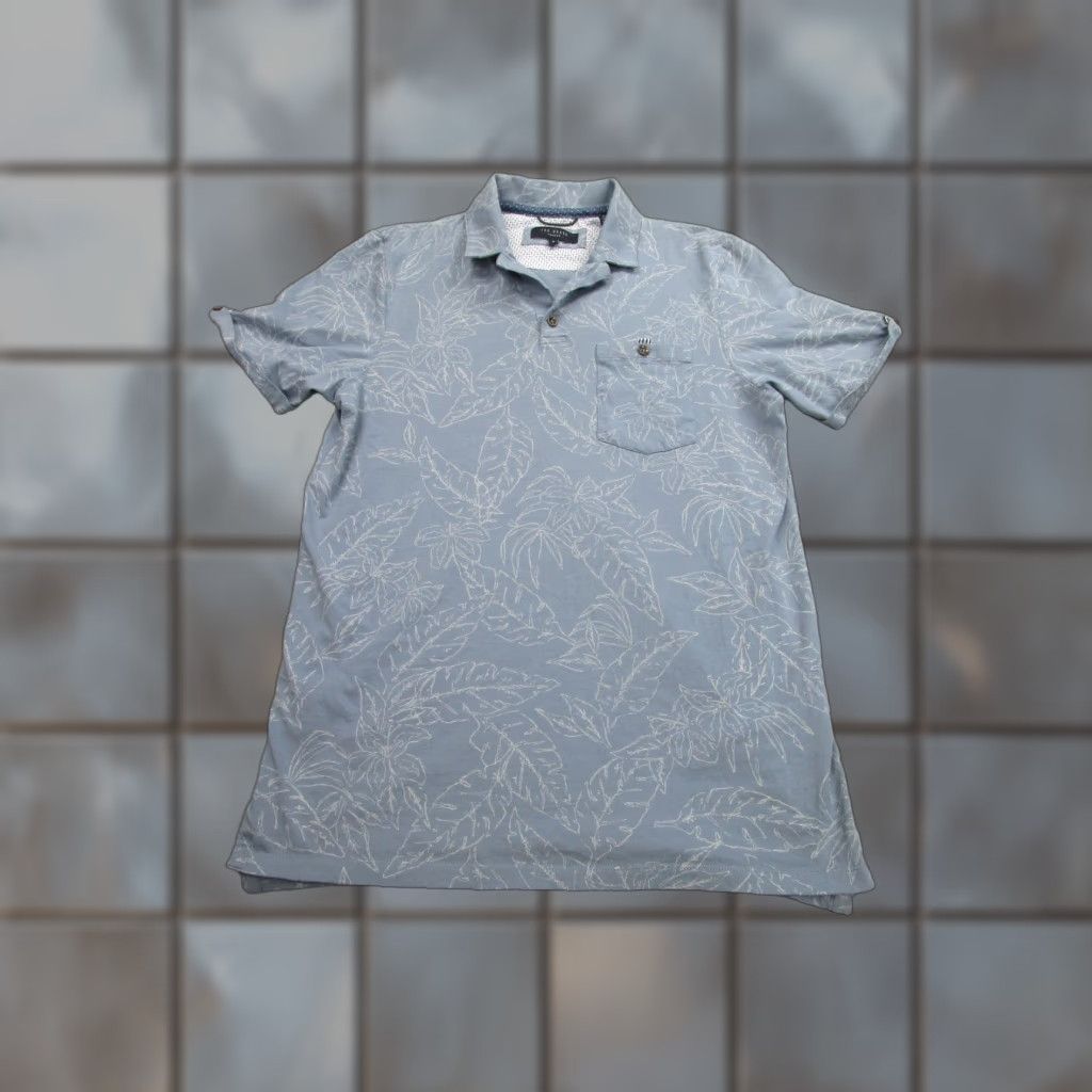 Ted Baker Ted Baker Polo Shirt Men's Medium Sky Blue Floral Print Short Sleeve Chest Pocket Tropical Size US M / EU 48-50 / 2 - 1 Thumbnail