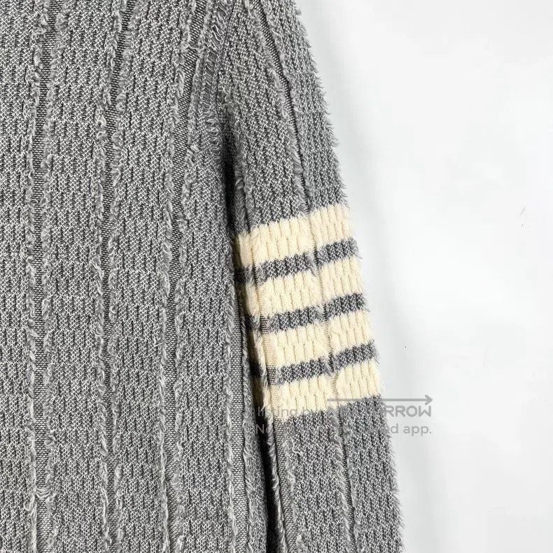 Thom Browne Thom Browne Gray Striped Fringe Wool Sweater Size US XS / EU 42 / 0 - 4 Thumbnail