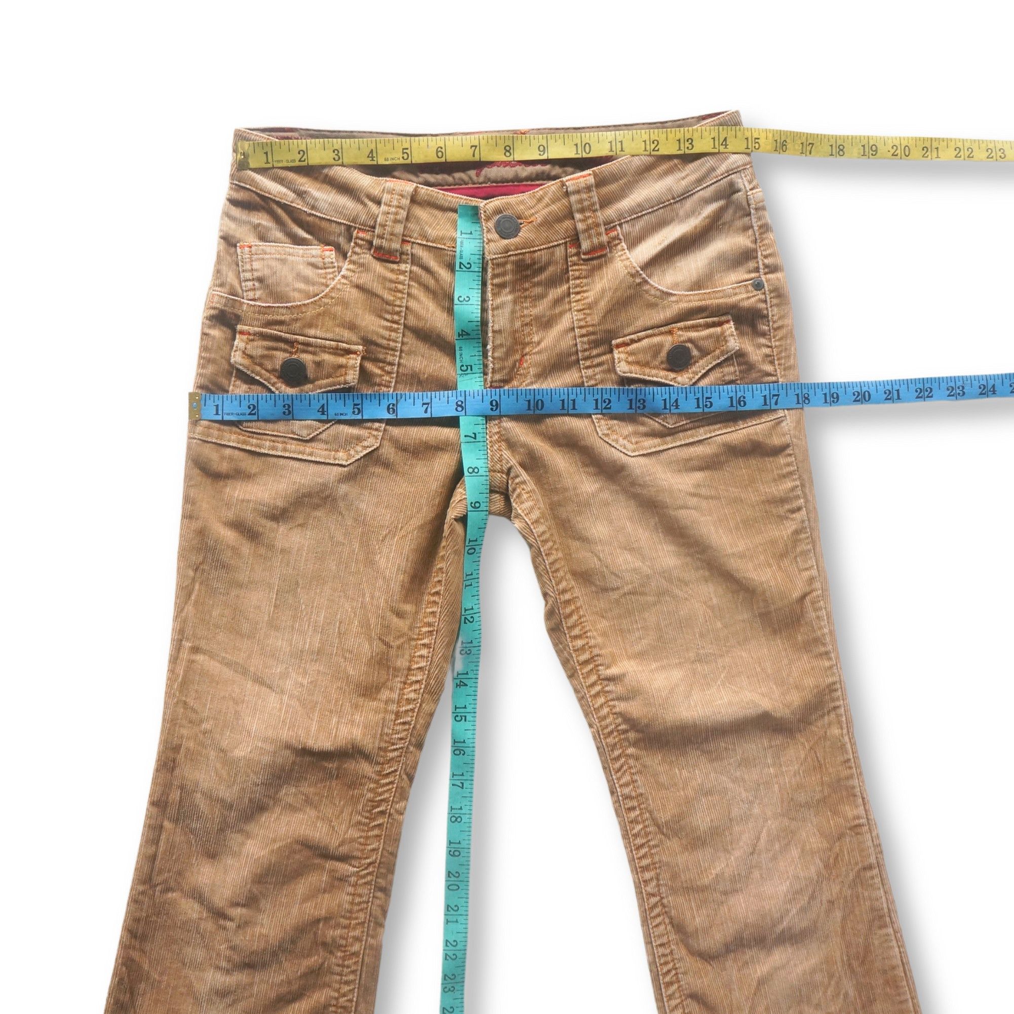 Japanese Brand Honeysuckle Rose Multi Pockets Flared Corduroy Pants Size 29" - 7 Thumbnail