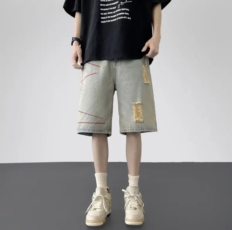 Denime × Japanese Brand Streetwear Shorts Casual Loose-fit Straight-leg Ripped Denim Size US 33 - 1 Thumbnail