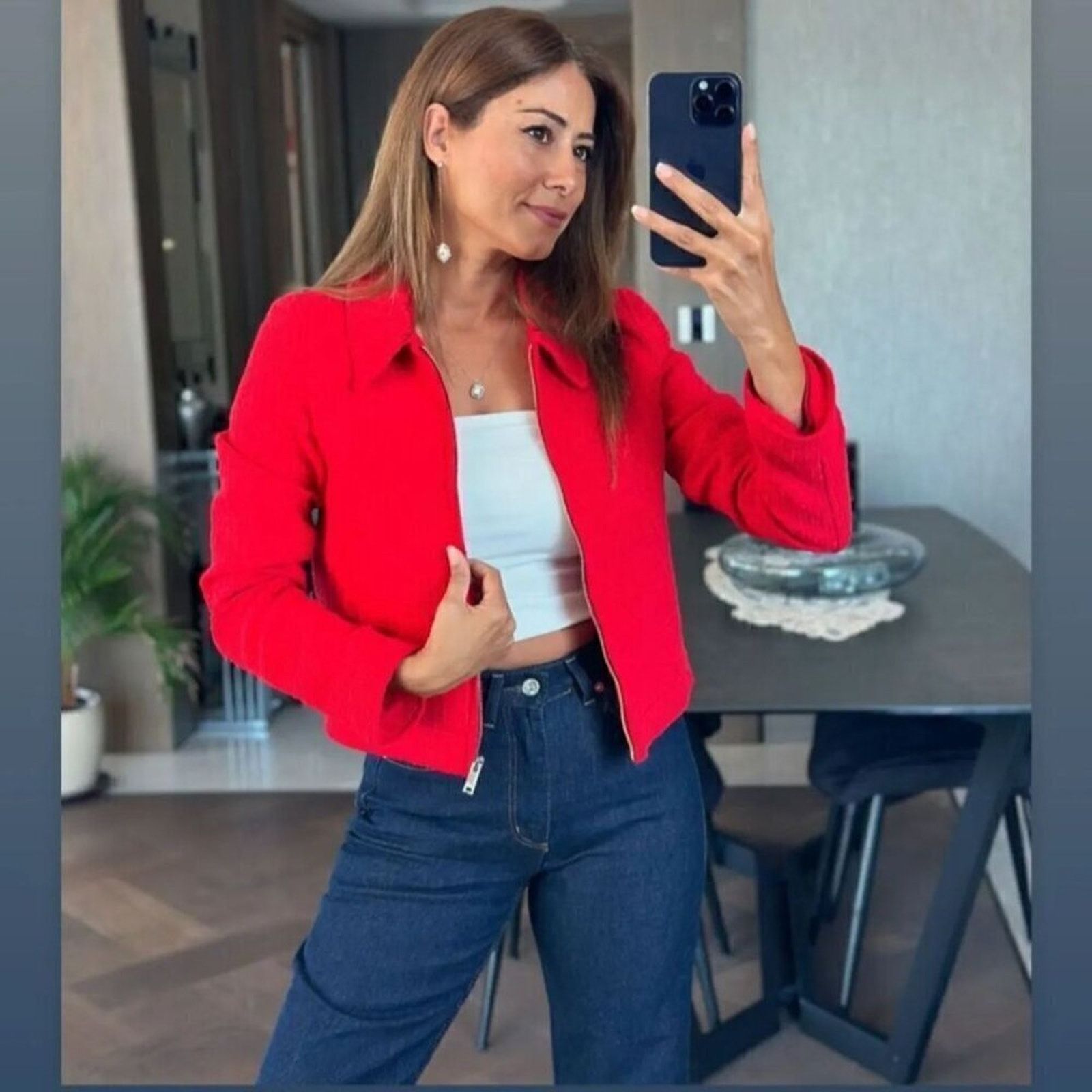 Zara ZARA Red Wool-Blend Cropped Jacket NWT Size M / US 6-8 / IT 42-44 - 14 Thumbnail