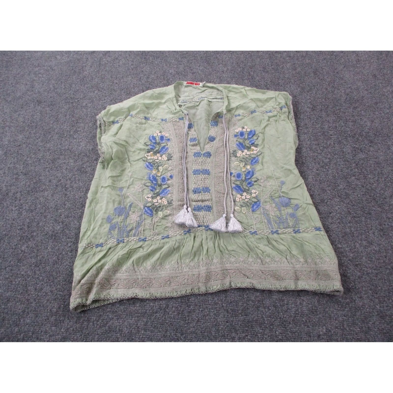 Johnny Was Johnny Was Shirt Womens S Green Rayon Embroidered Blouse Top Oversized Flowy Size S / US 4 / IT 40 - 2 Thumbnail