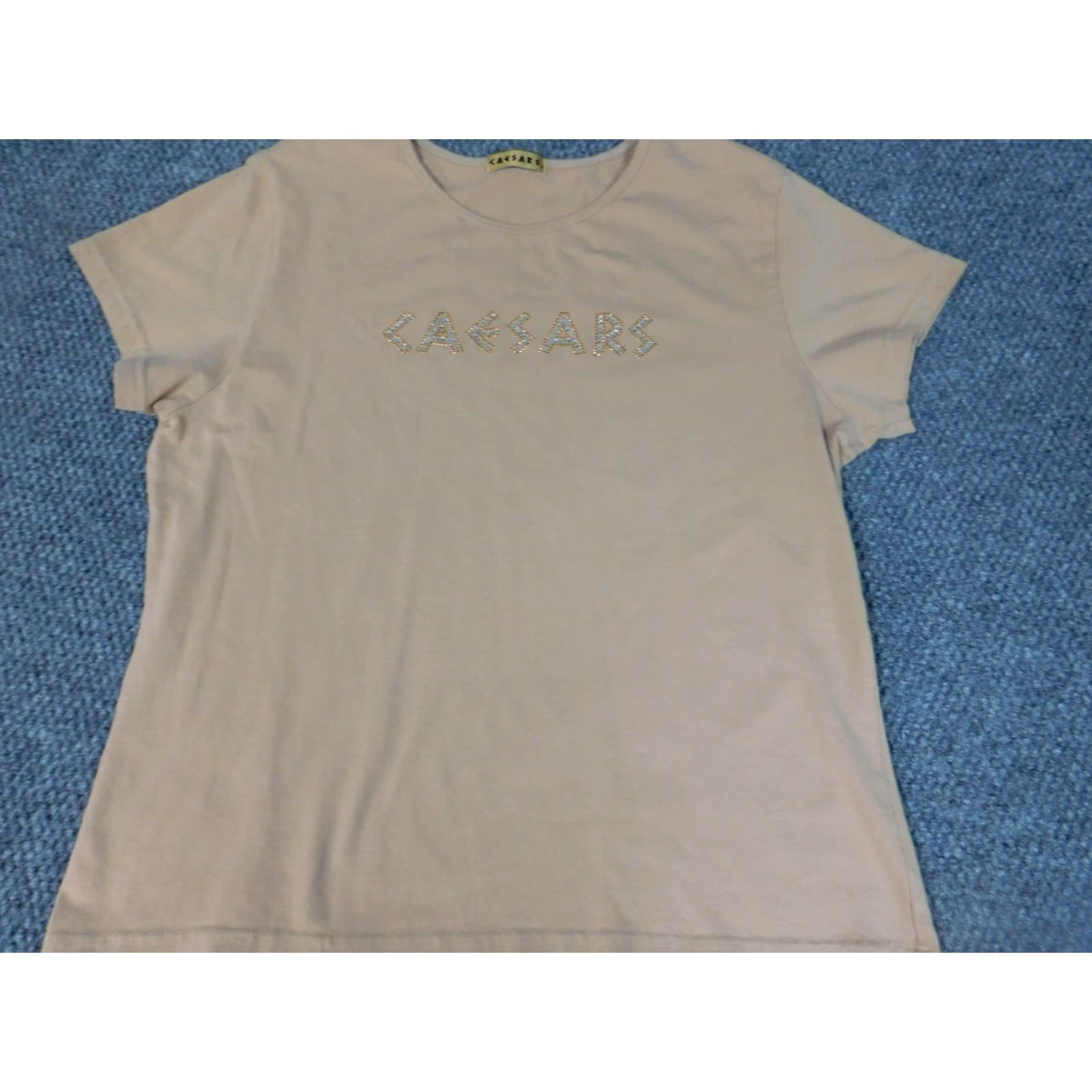 Vintage Caesars Blouse Shirt Women's Large Beige Pullover Short Sleeve Round Neck Pleated Rayon Fashion Casual Regular Vintage No N/A Size L / US 10 / IT 46 - 3 Thumbnail