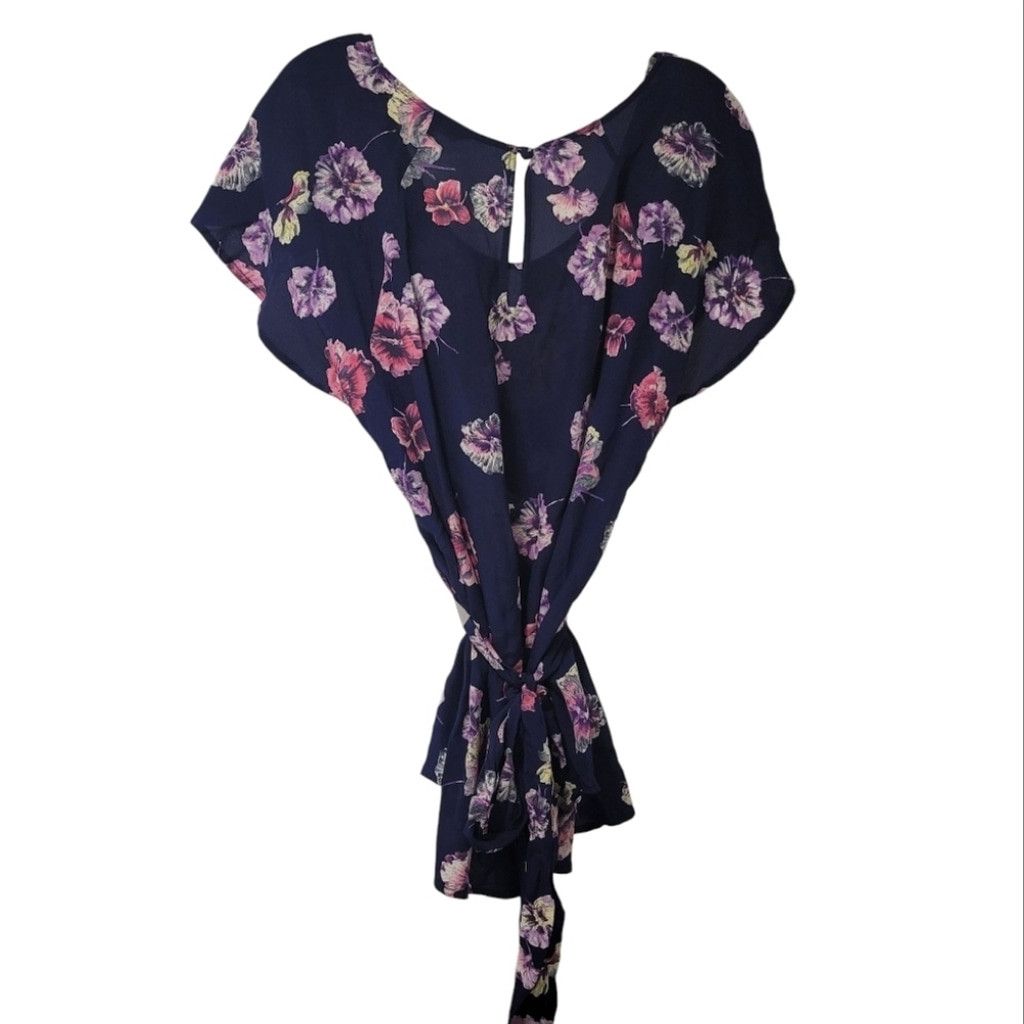 Rebecca Taylor EUC Rebecca Taylor Navy & Purple Floral Silk Blouse Size M / US 6-8 / IT 42-44 - 3 Thumbnail