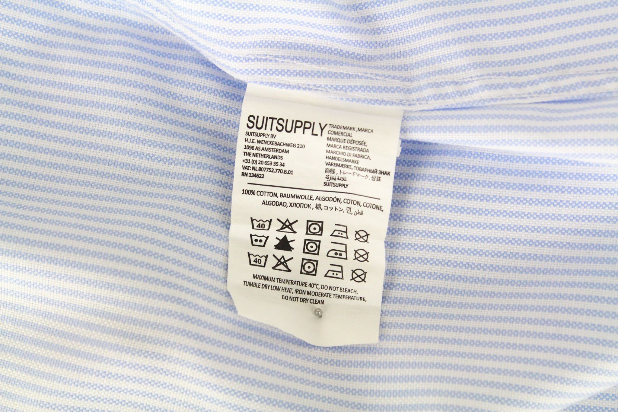 Suitsupply 44L/17 1/2L Extra Slim Blue Cotton Striped 72362 Size 44L - 6 Thumbnail