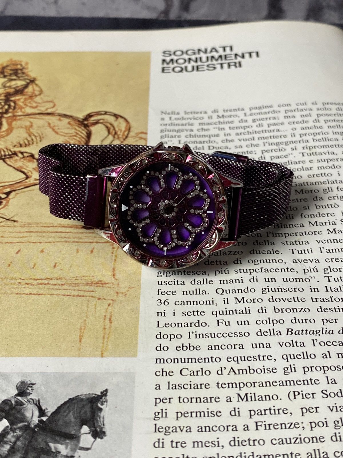 Japanese Brand Luxury Purple Spinning Flower Dial Magnetic Mesh Watch Size ONE SIZE - 1 Thumbnail