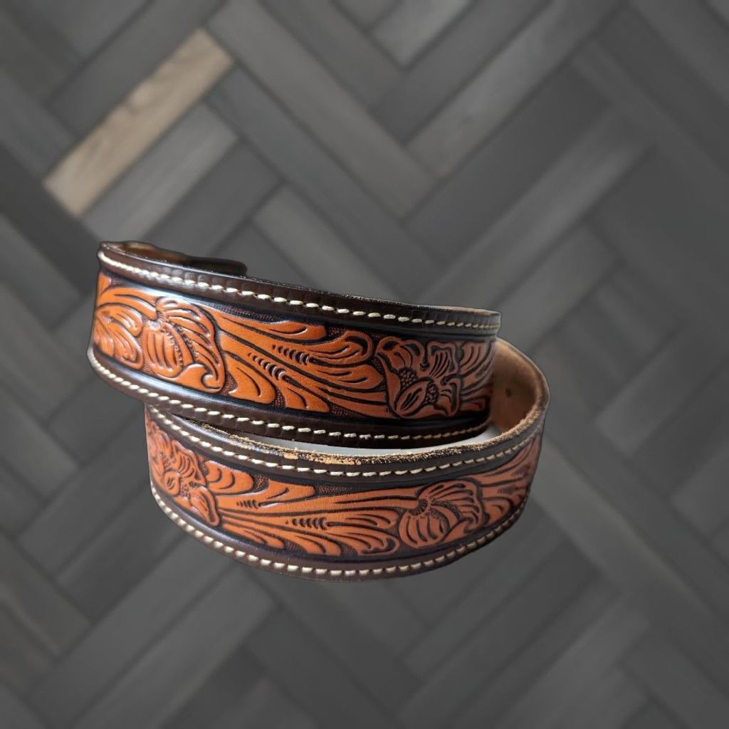 Vintage VINTAGE TEXTAN belt Buckle western leather full grain belt Men 30 Brown Western Mens 30 belt Size 30 - 1 Thumbnail