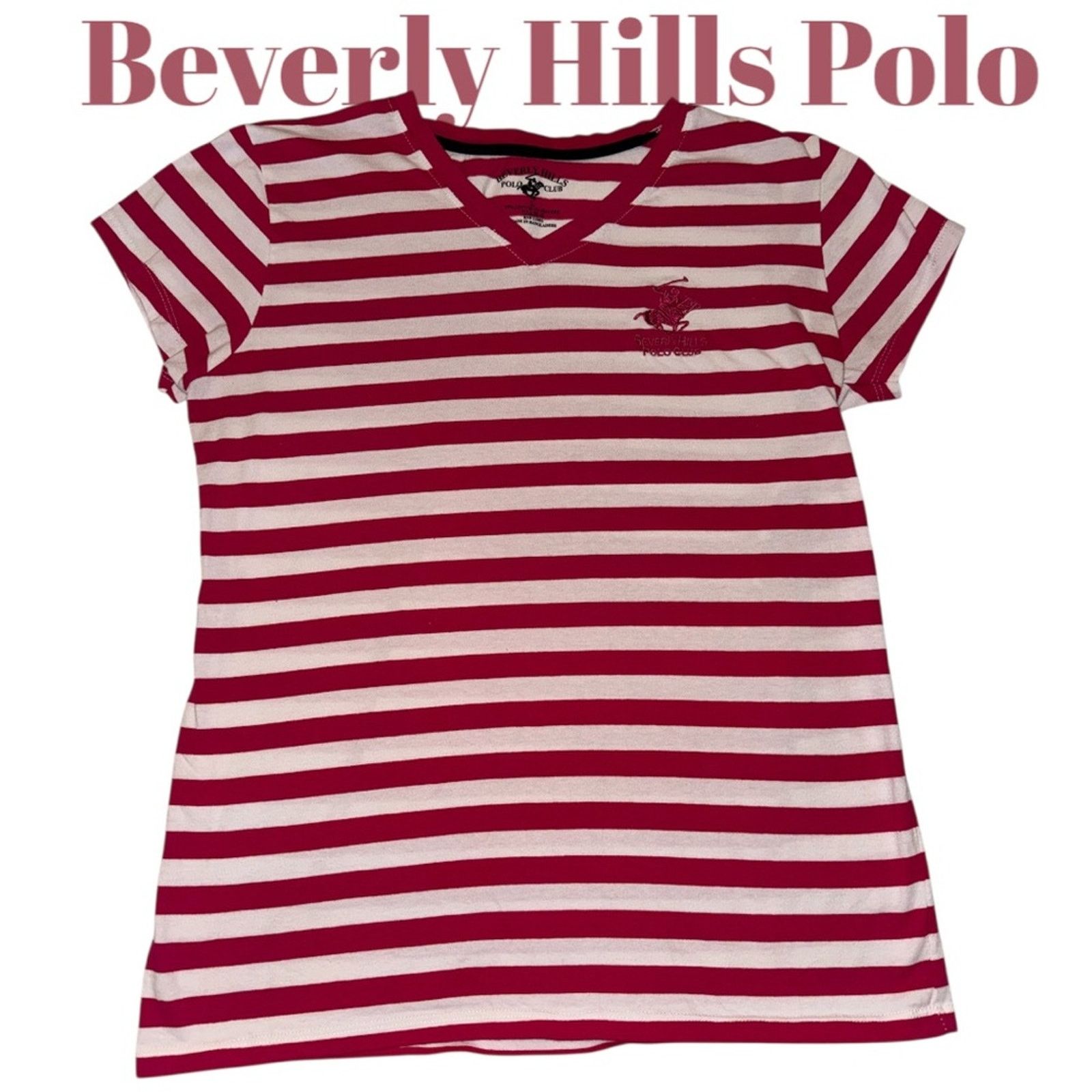 Beverly Hills Polo Club Beverly Hills Polo Club Striped V-Neck Tee – Size L Size L / US 10 / IT 46 - 2 Thumbnail
