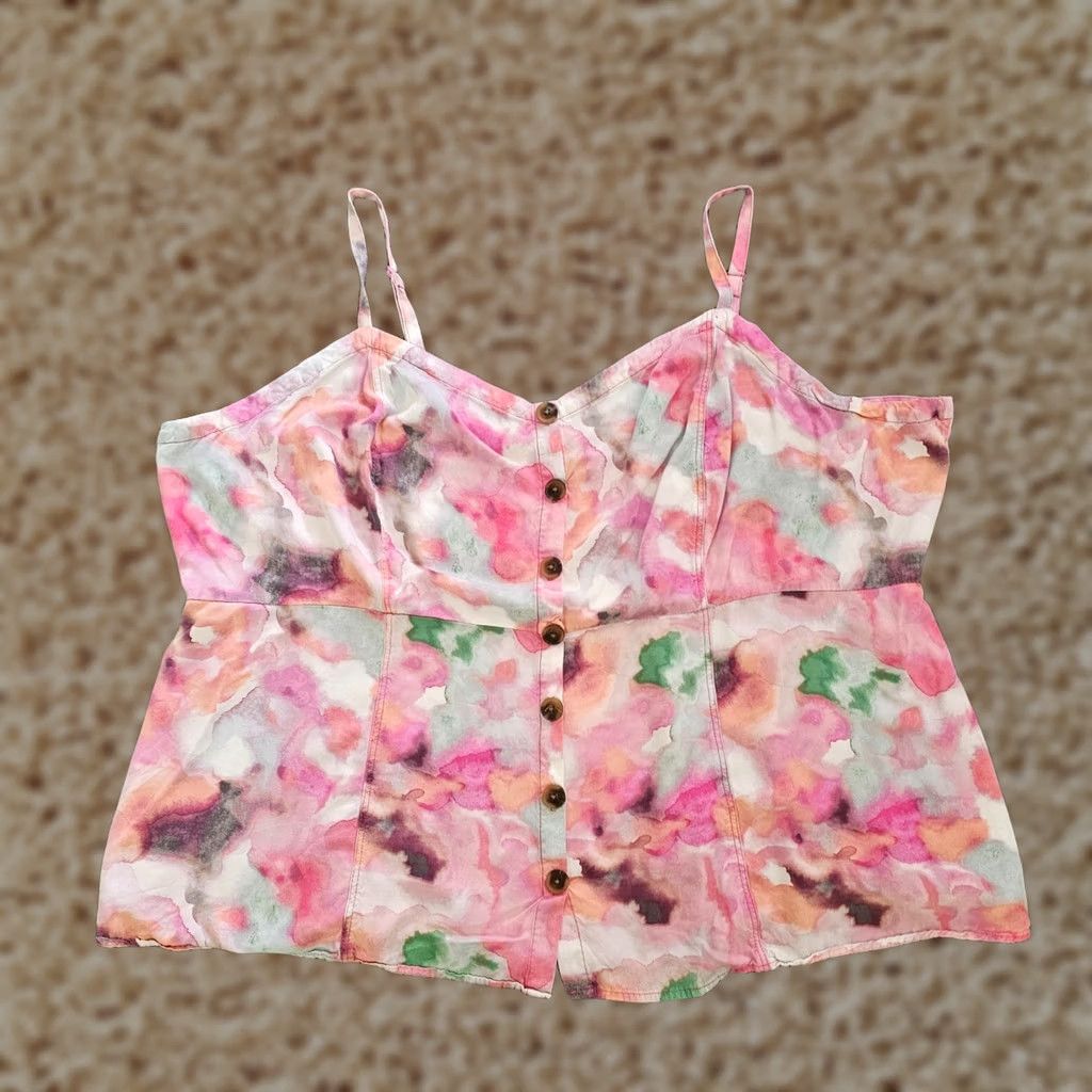 Torrid Torrid Tank Top Womens 5X Pink Watercolor Adjustable Smocked Casual Art Shirt Adult Plus Sized Sleeveless Size XXL / US 16-18 / IT 52-54 - 1 Thumbnail