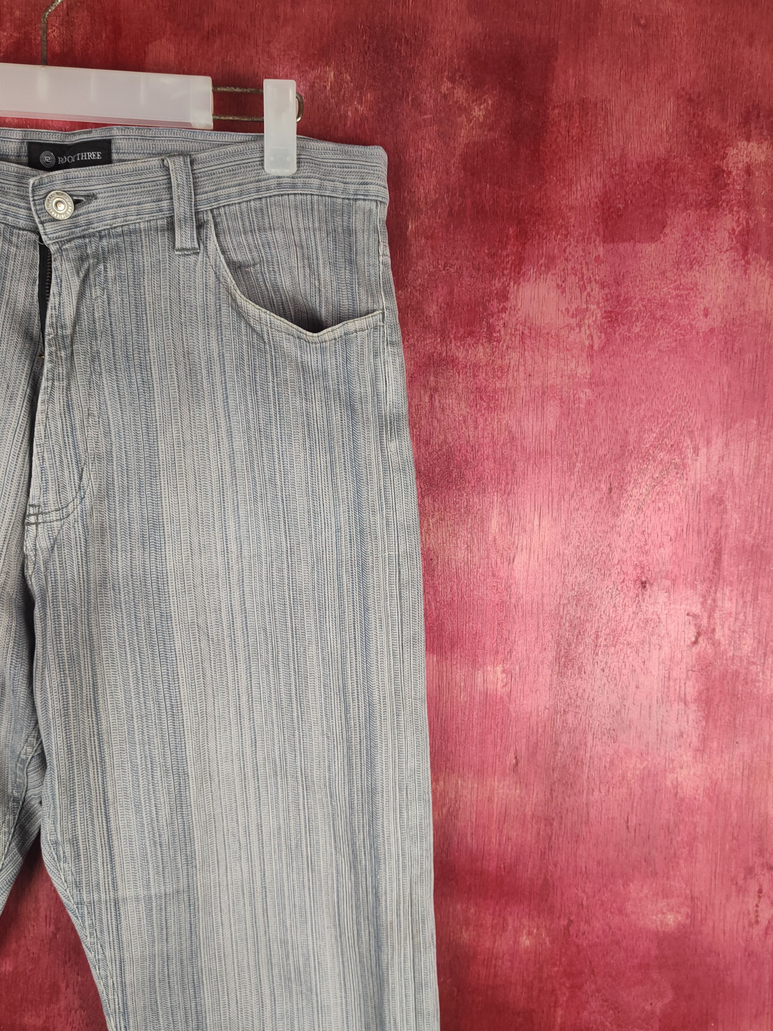 Japanese Brand Root Three Blue White Stripe Distressed Ripped Jeans #S2371 Size US 32 / EU 48 - 5 Thumbnail