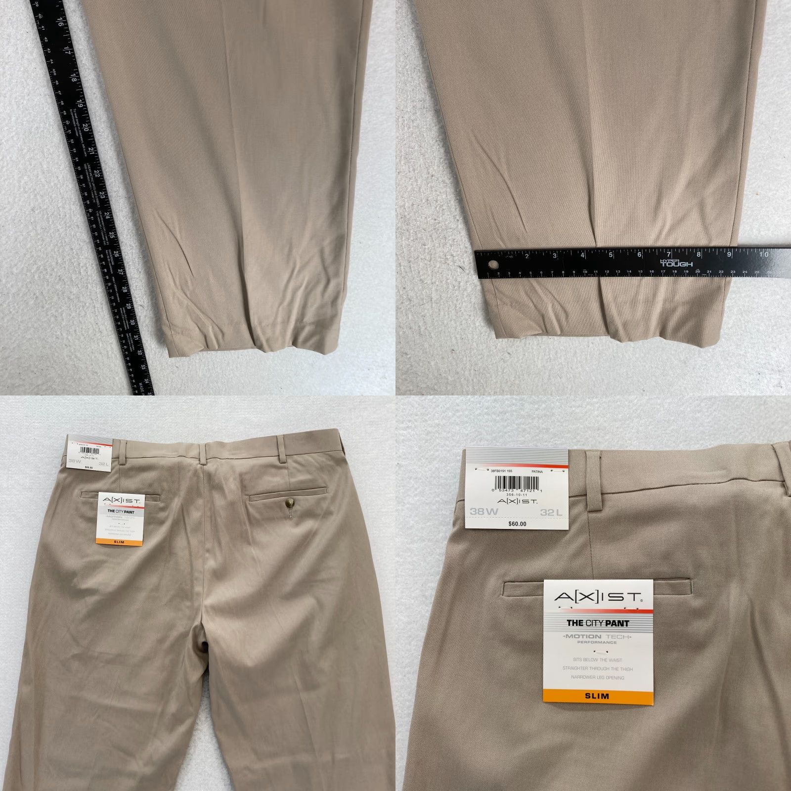 Arrow AXIST The City Pant Mens 38x32 Khaki Beige Narrow Straight Leg Dress Pants NWT Size US 38 / EU 54 - 8 Thumbnail
