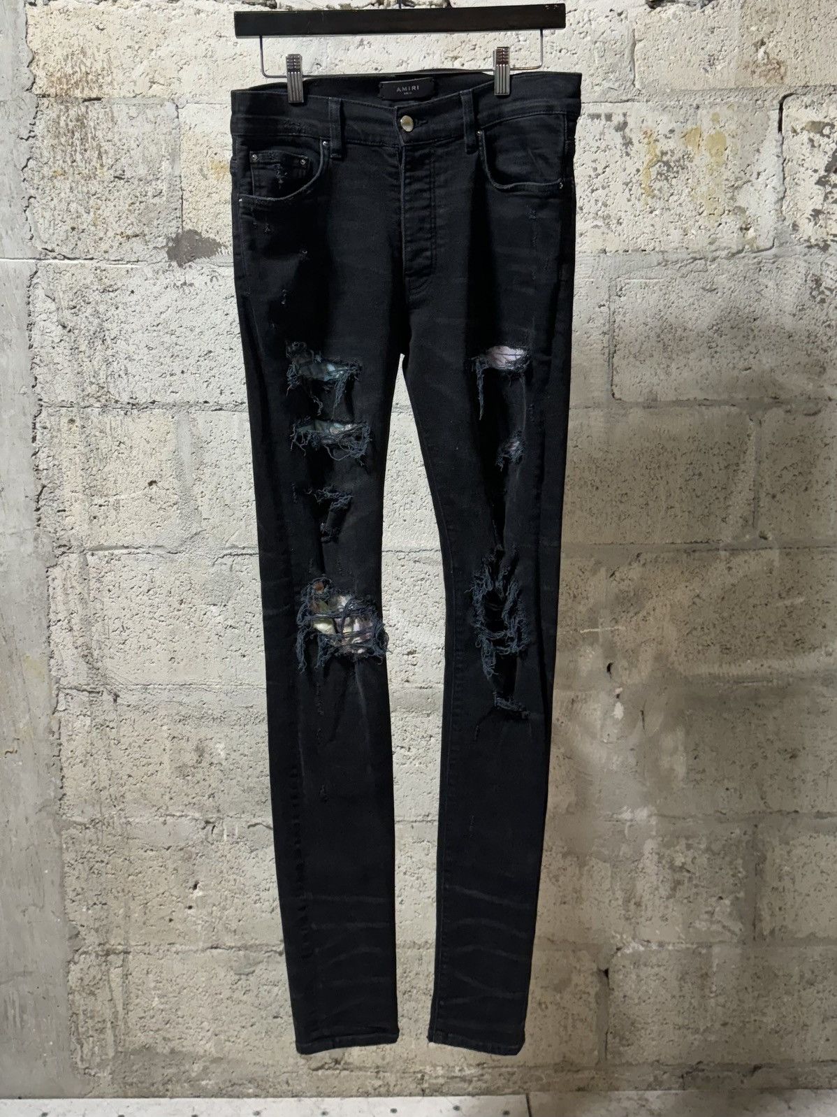 image of Amiri Ripped Rainbow Denim Jeans Black, Men's (Size 31)