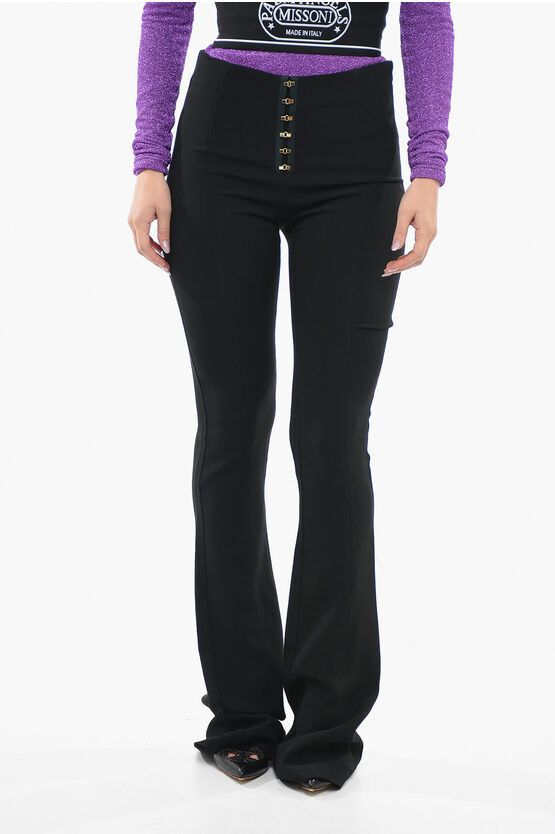 image of Blumarine Stretch-Viscose High-Waisted Flared Pants in Black, Women's (Size 26)