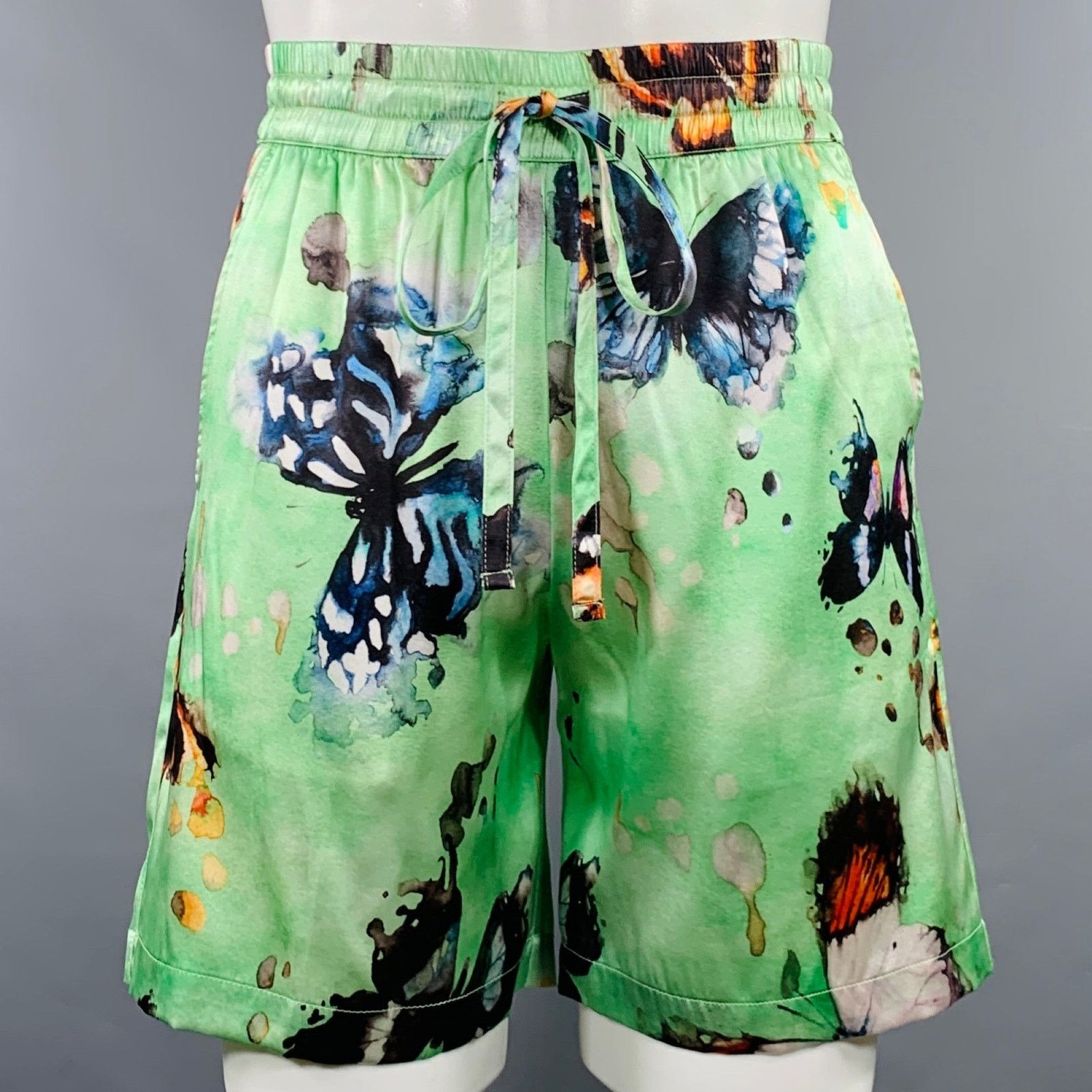Nahmias Green Multi Color Print Silk Butterfly Drawstring Shorts Size US 28 / EU 44 - 1 Thumbnail