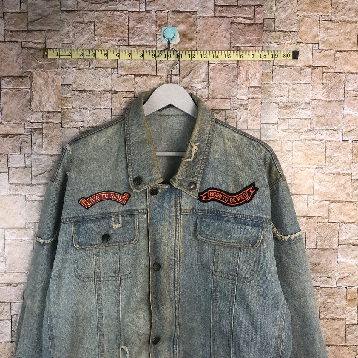 Japanese Brand Born To Wild Blue ripped patchwork Denim Jacket #A25 Size US XL / EU 56 / 4 - 2 Thumbnail